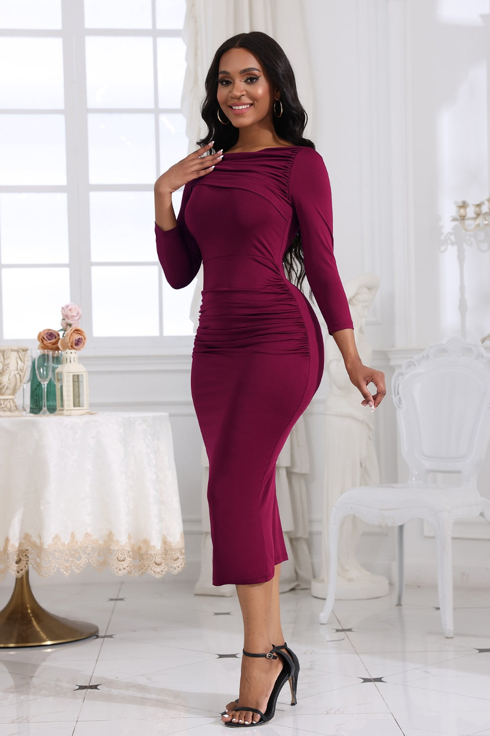 LuX De’Ore (First Lady Collection)Michelle Ruched Midi Dress