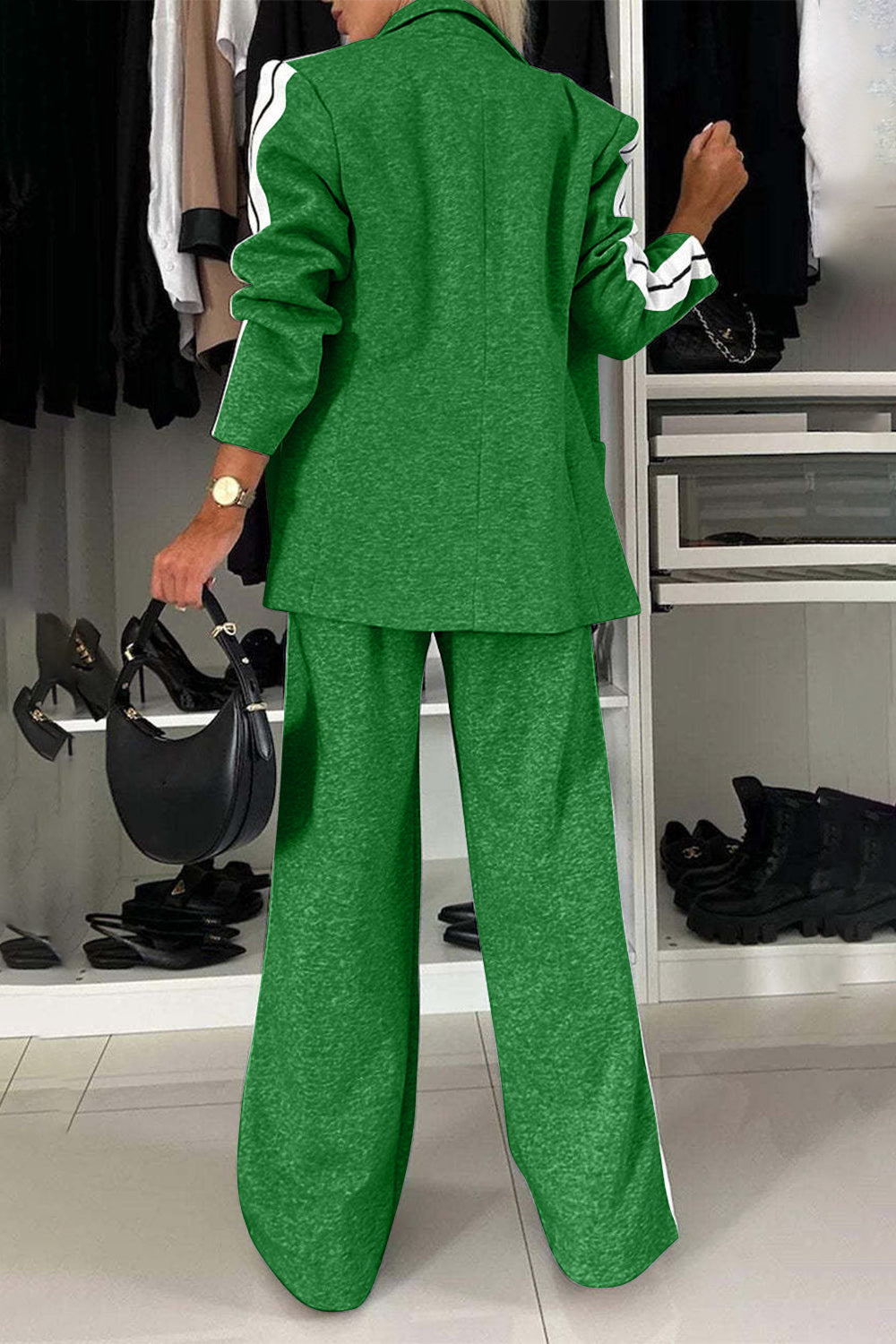 LuX De’ Ore Fall Lapel Collar Top and Pants Set