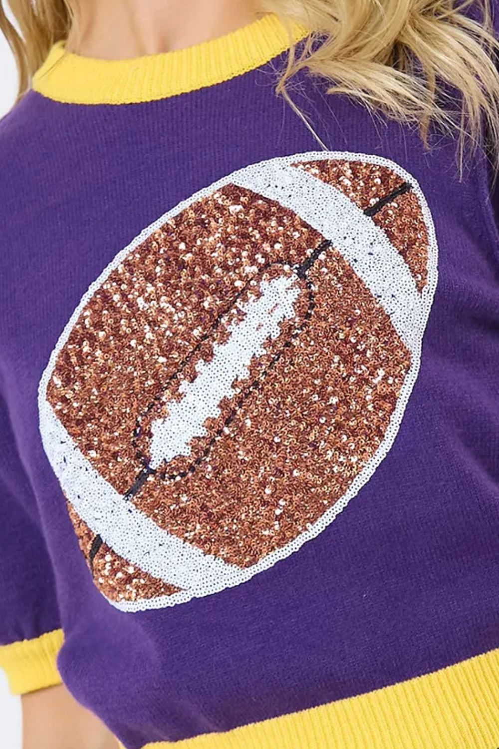 LuX De’ Ore Sequin Football Short Sleeve Top