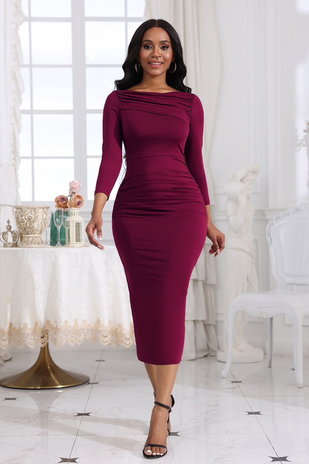 LuX De’Ore (First Lady Collection)Michelle Ruched Midi Dress
