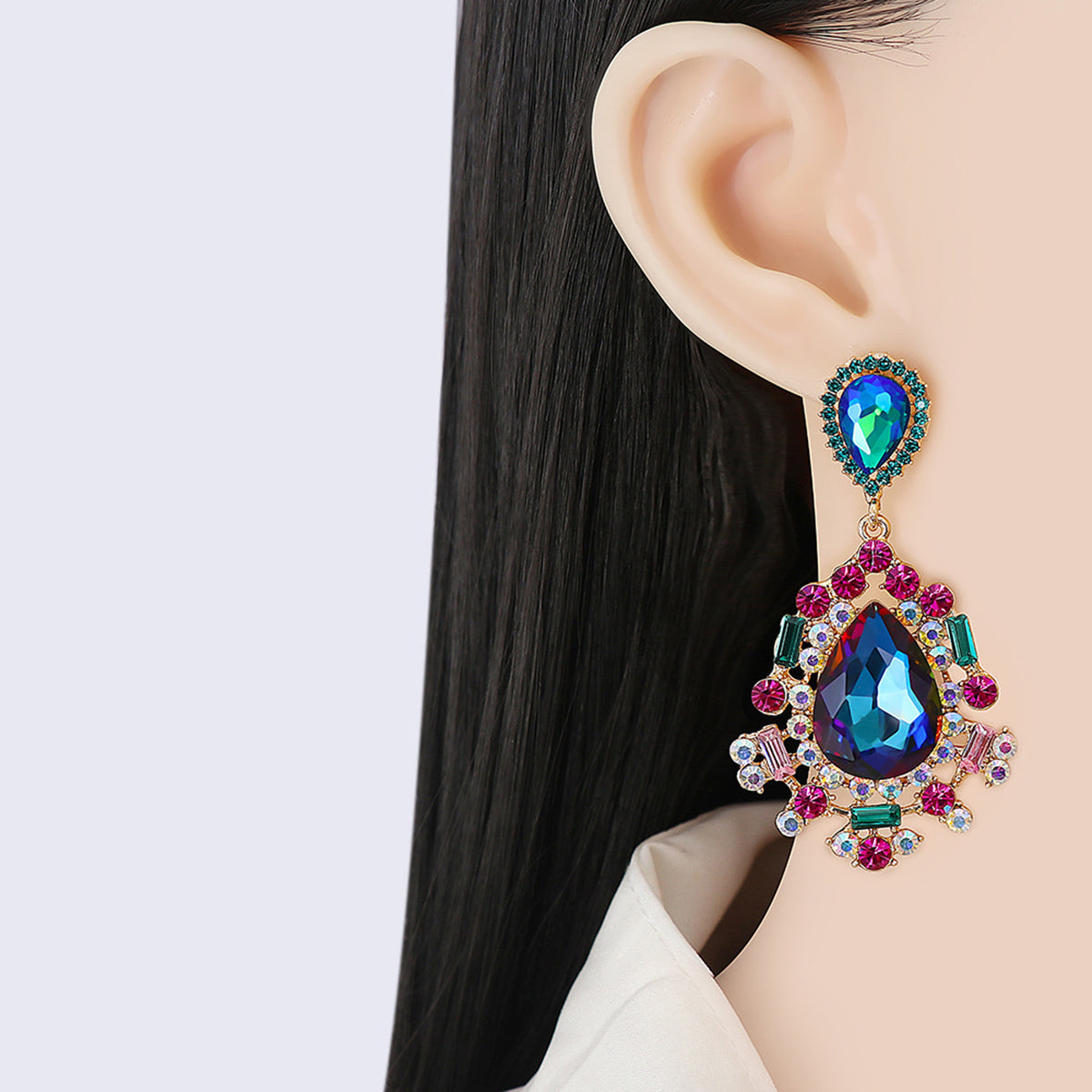 LuX De’Ore Princess Teardrop Rhinestone Earrings