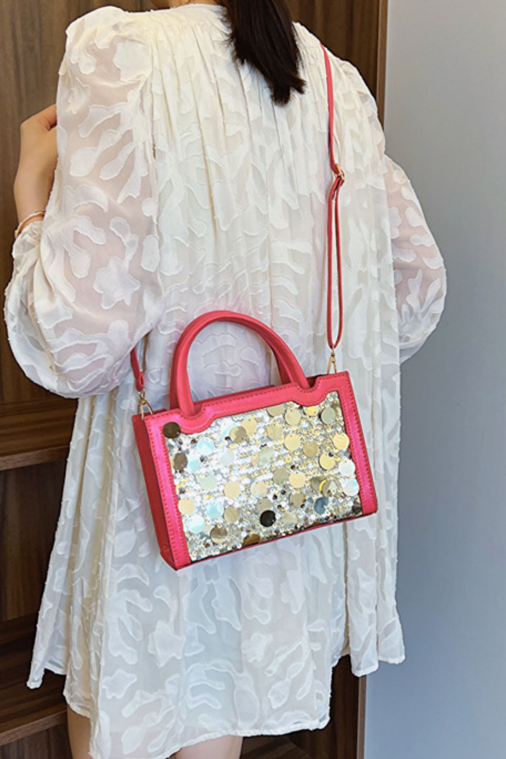 LuX De’Ore Leather Sequin Handbag
