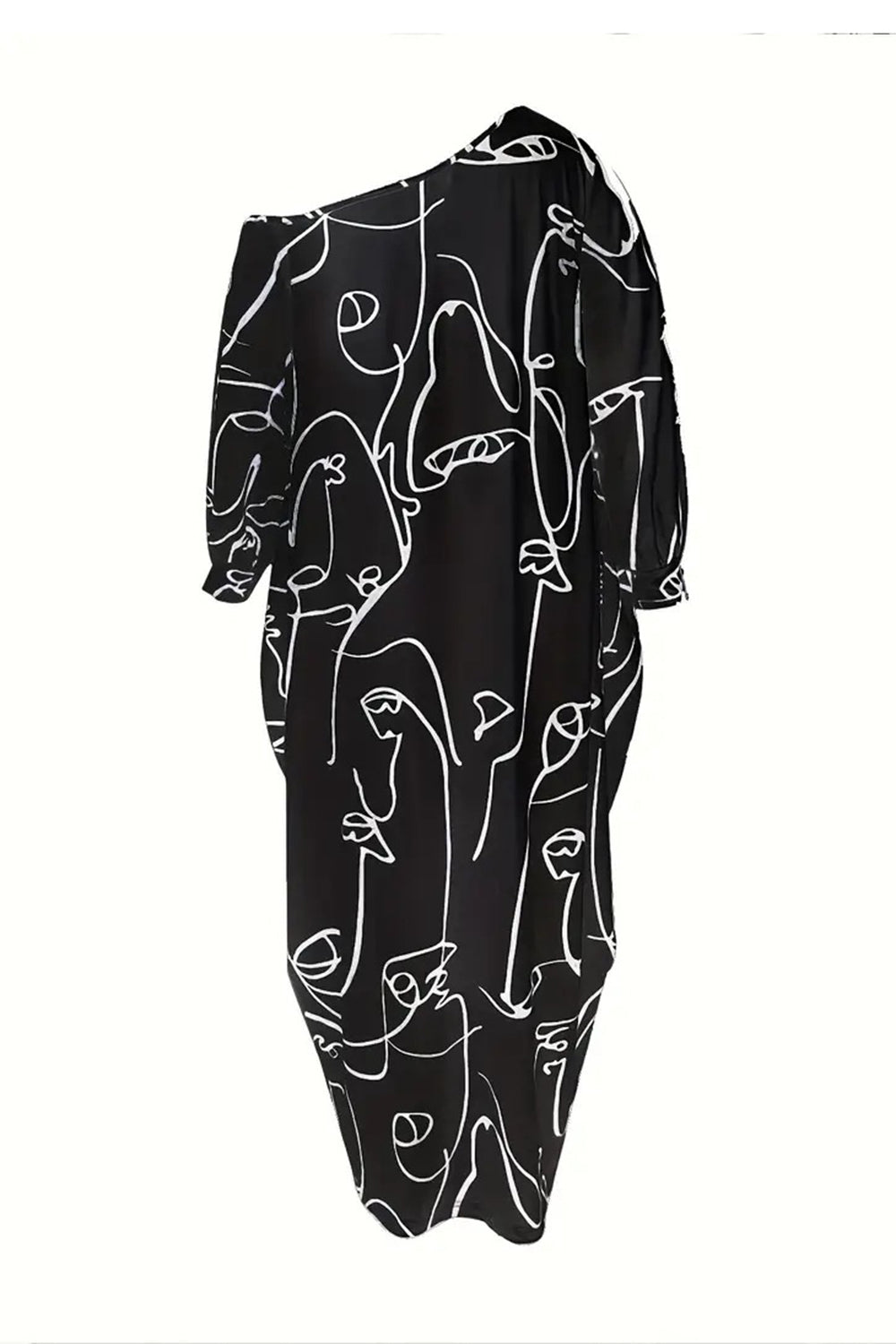 LuX De’Ore Printed Single Shoulder Lantern Sleeve Maxi Dress