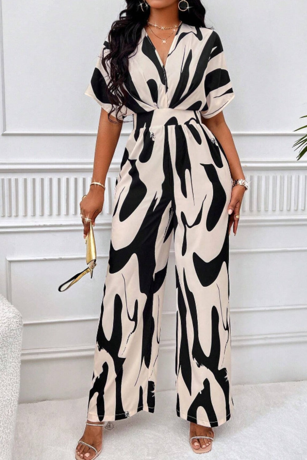 LuX De’Ore Chayla Short Sleeve Wide Leg JumpsuiT
