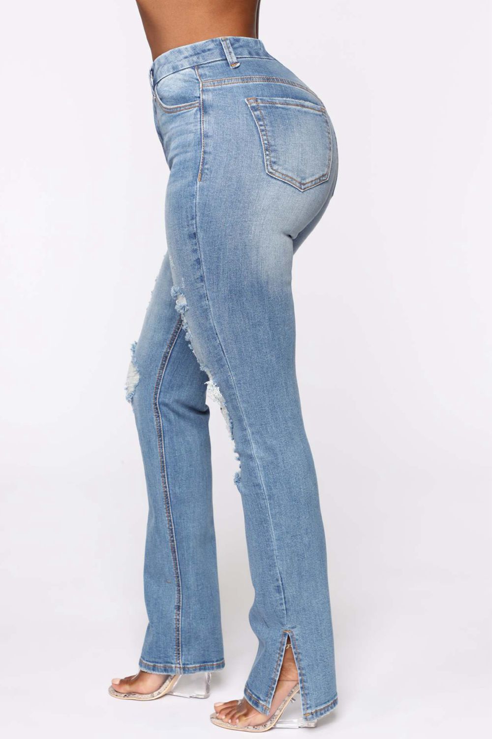 LuX De’Ore Distressed Slit Jeans