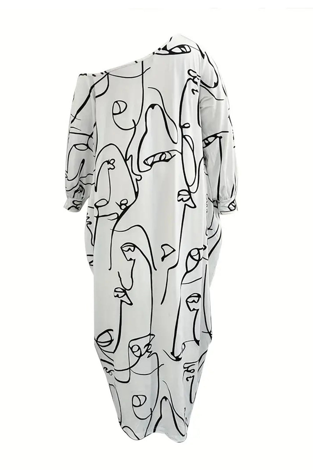 LuX De’Ore Printed Single Shoulder Lantern Sleeve Maxi Dress