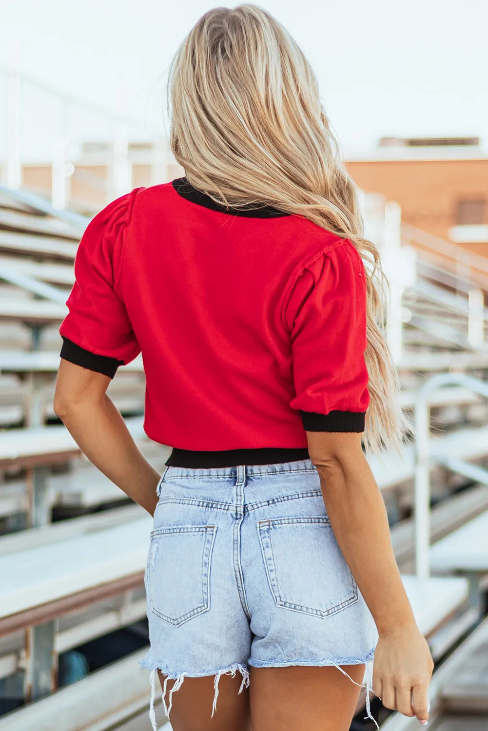 LuX De’ Ore Sequin Football Short Sleeve Top