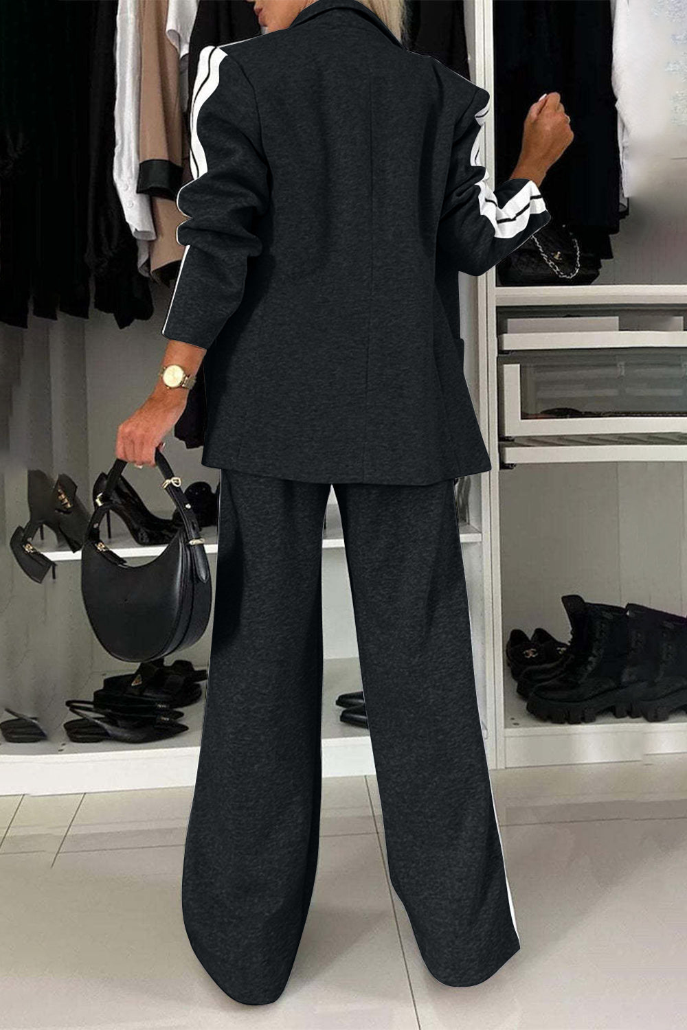 LuX De’ Ore Fall  Lapel Collar Top and Pants Set