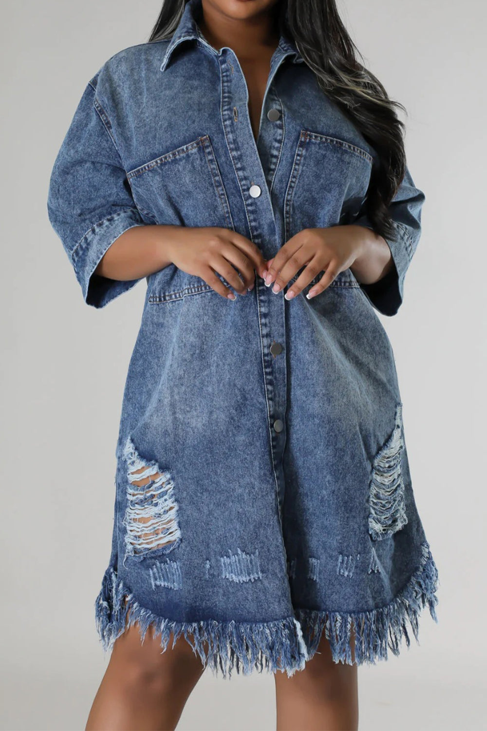 LuX De’Ore Distressed Denim Dress