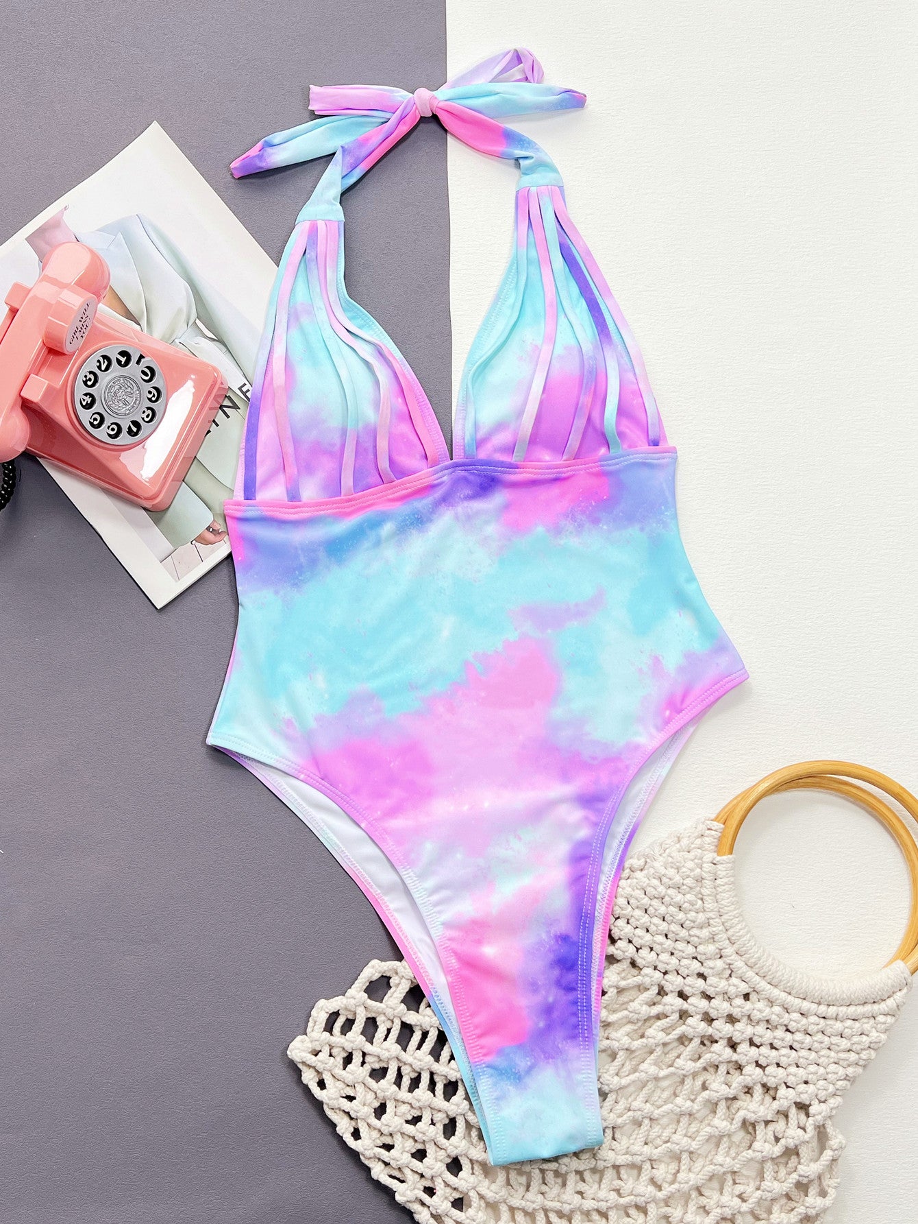 LuX De’Ore Tie-Dye Halter Neck One-Piece Swimsuit