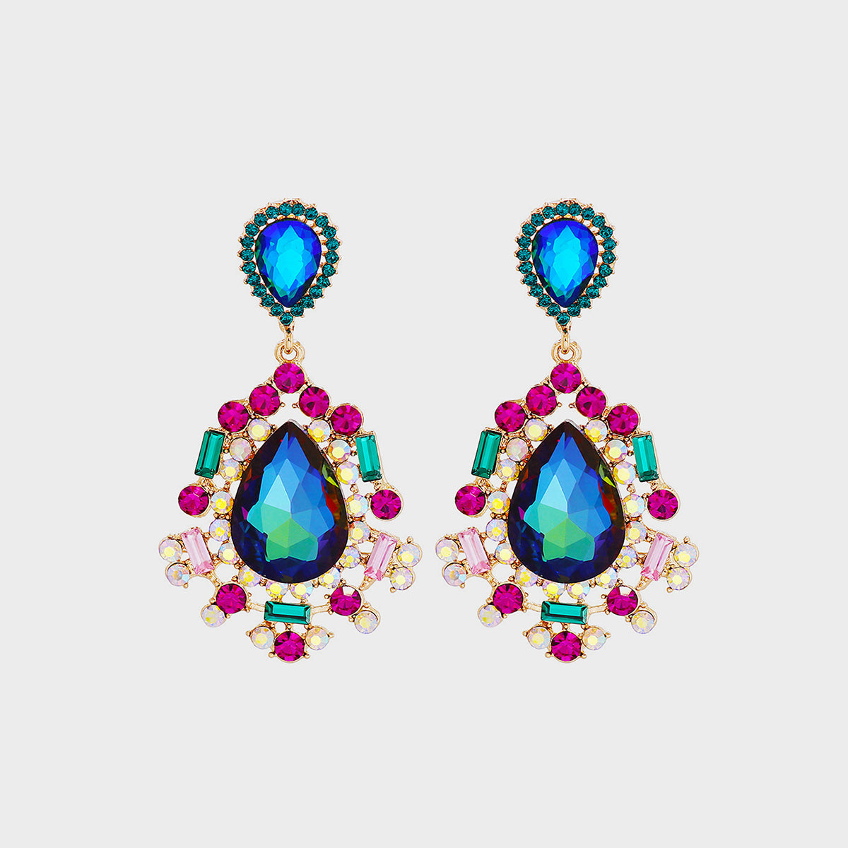LuX De’Ore Princess Teardrop Rhinestone Earrings