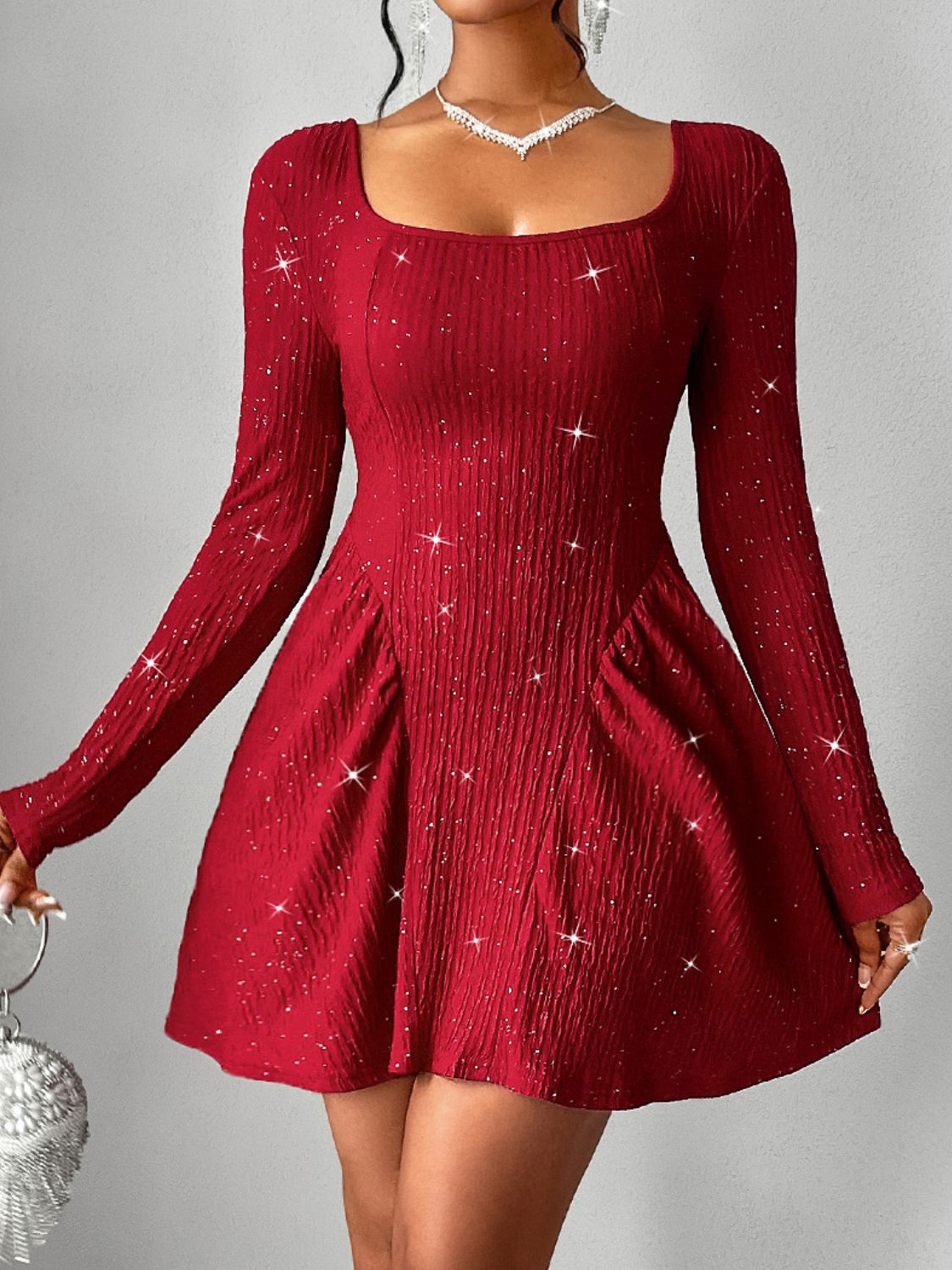 LuX De’Ore Backless Glitter Mini Dress