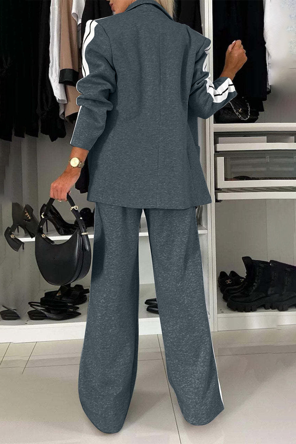 LuX De’ Ore Fall  Lapel Collar Top and Pants Set