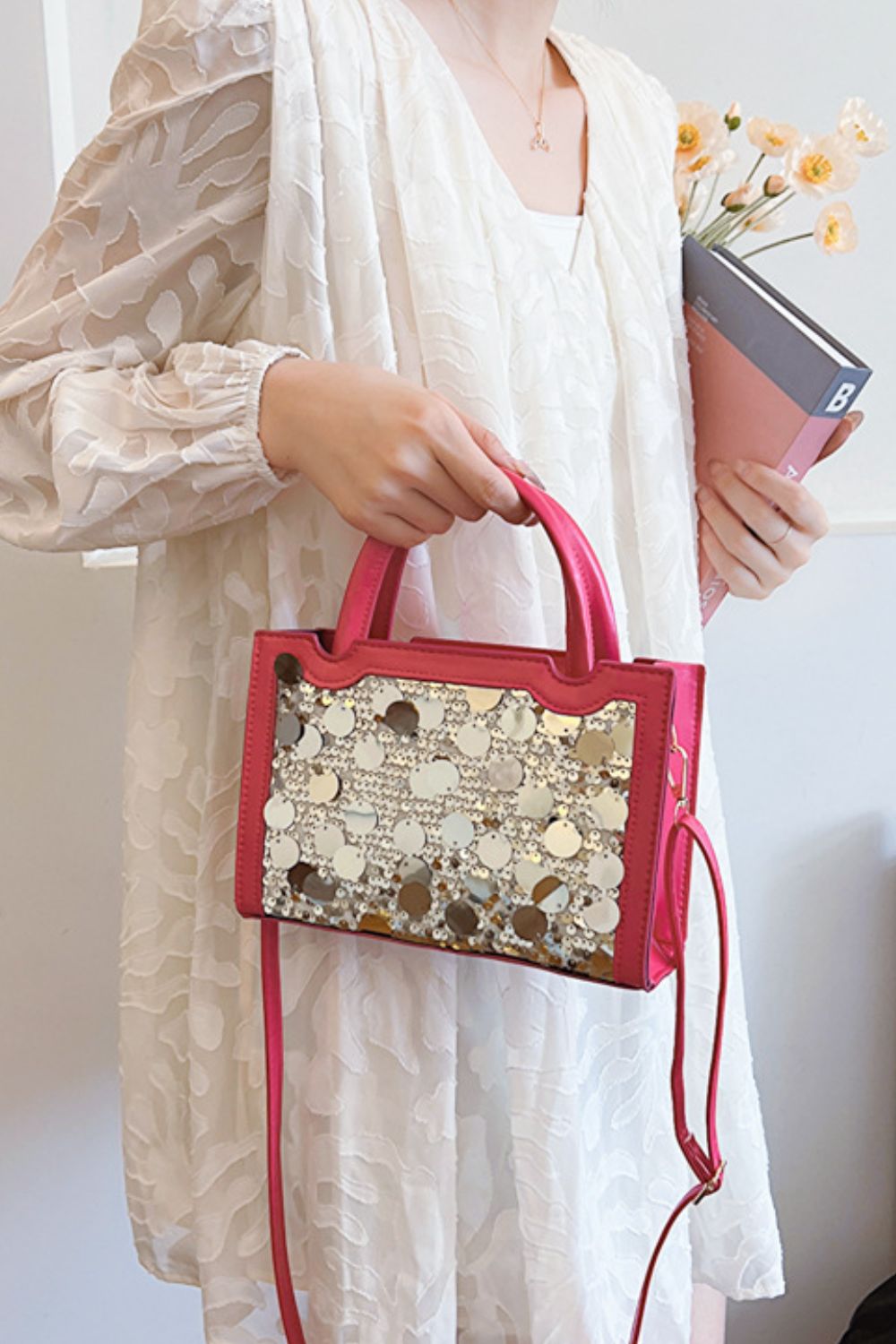 LuX De’Ore Leather Sequin Handbag
