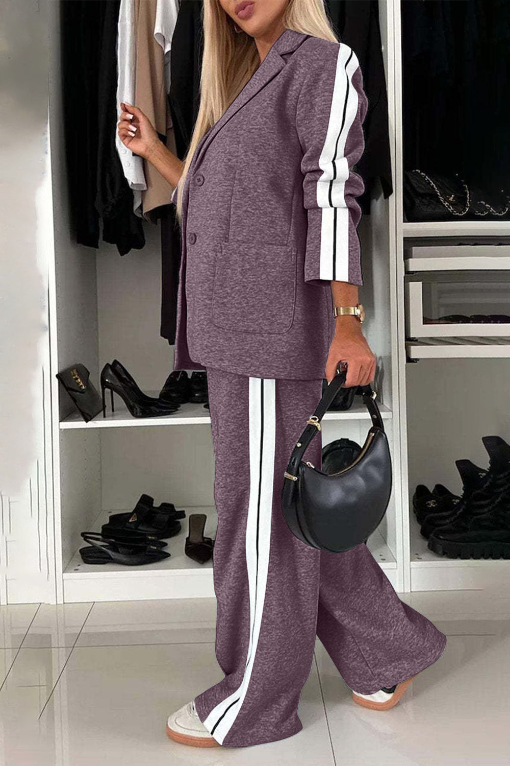 LuX De’ Ore Fall  Lapel Collar Top and Pants Set