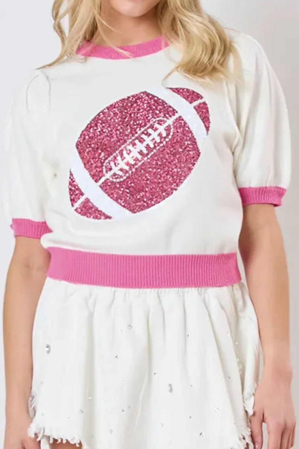 LuX De’ Ore Sequin Football Short Sleeve Top
