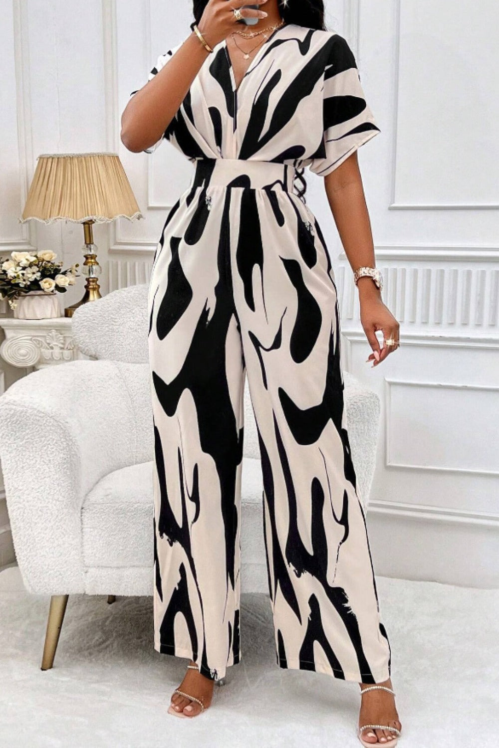 LuX De’Ore Chayla Short Sleeve Wide Leg JumpsuiT