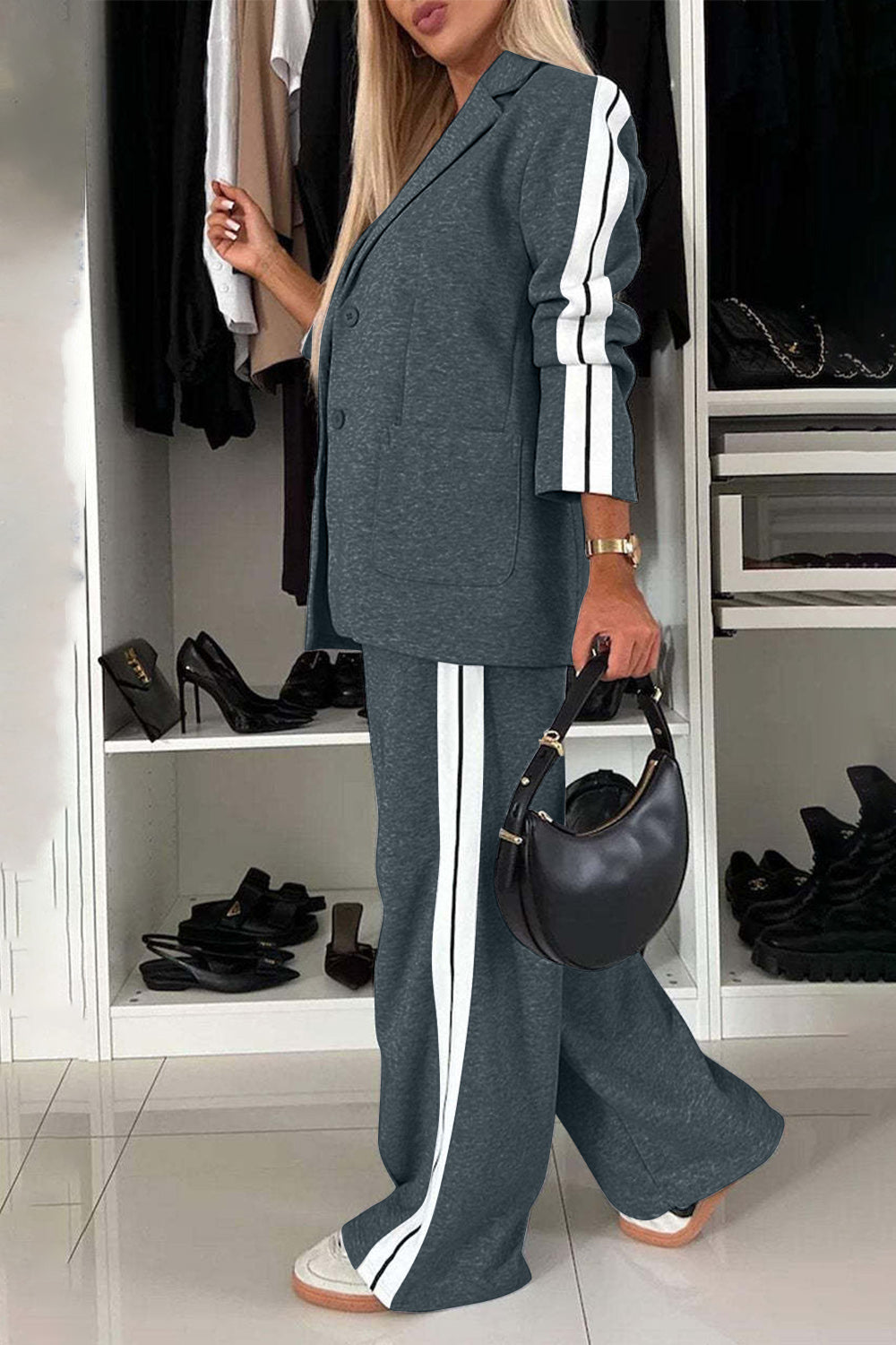 LuX De’ Ore Fall  Lapel Collar Top and Pants Set