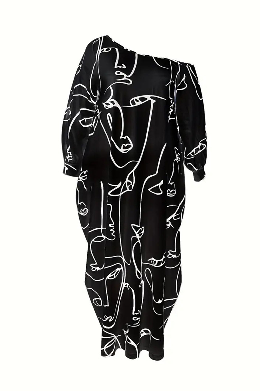 LuX De’Ore Printed Single Shoulder Lantern Sleeve Maxi Dress