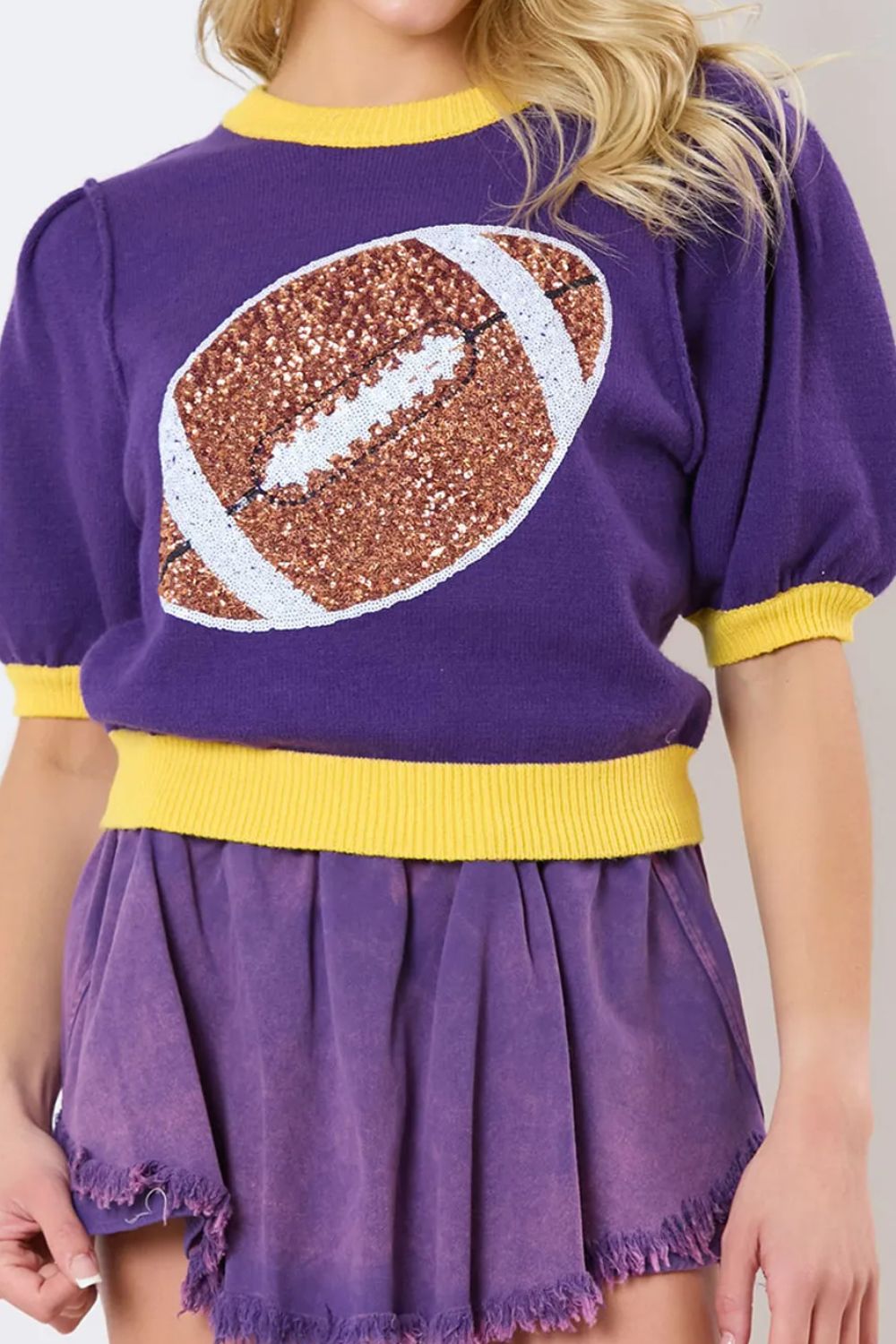 LuX De’ Ore Sequin Football Short Sleeve Top