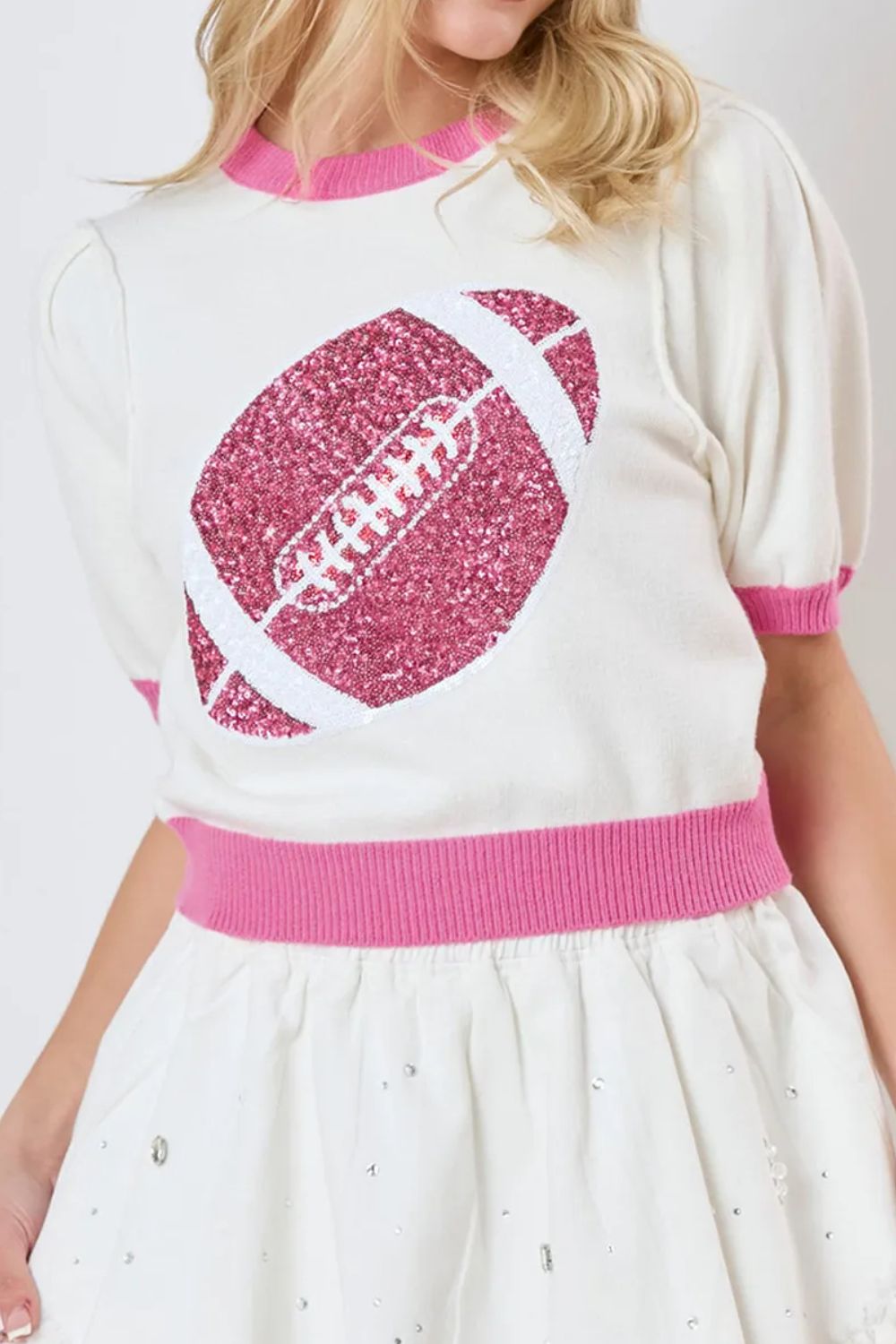LuX De’ Ore Sequin Football Short Sleeve Top