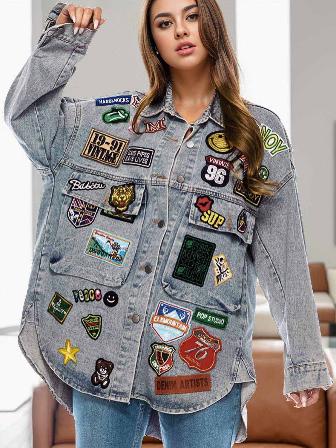 LuX De’Ore Bonnie Embroidered Long Sleeve Denim Jacket