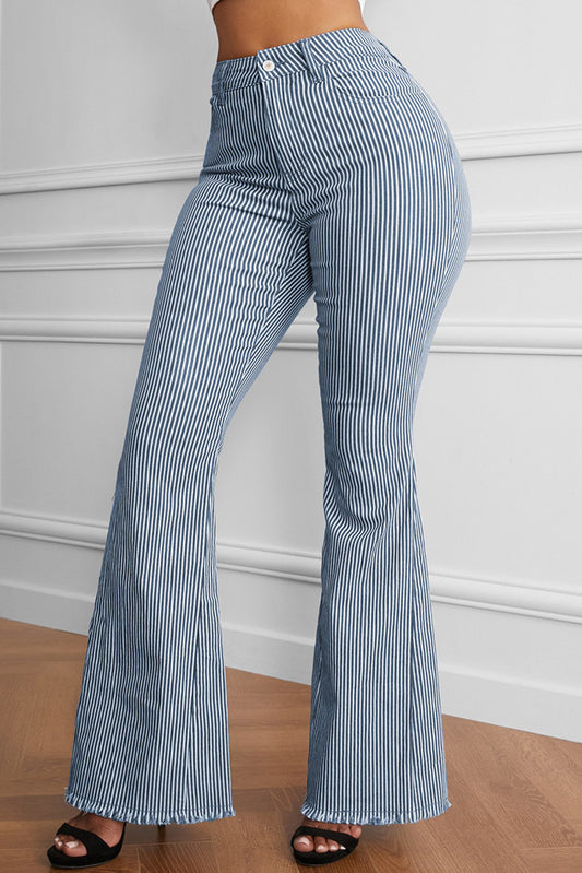 LuX De’Ore Striped Fringe Detail Flare Pants