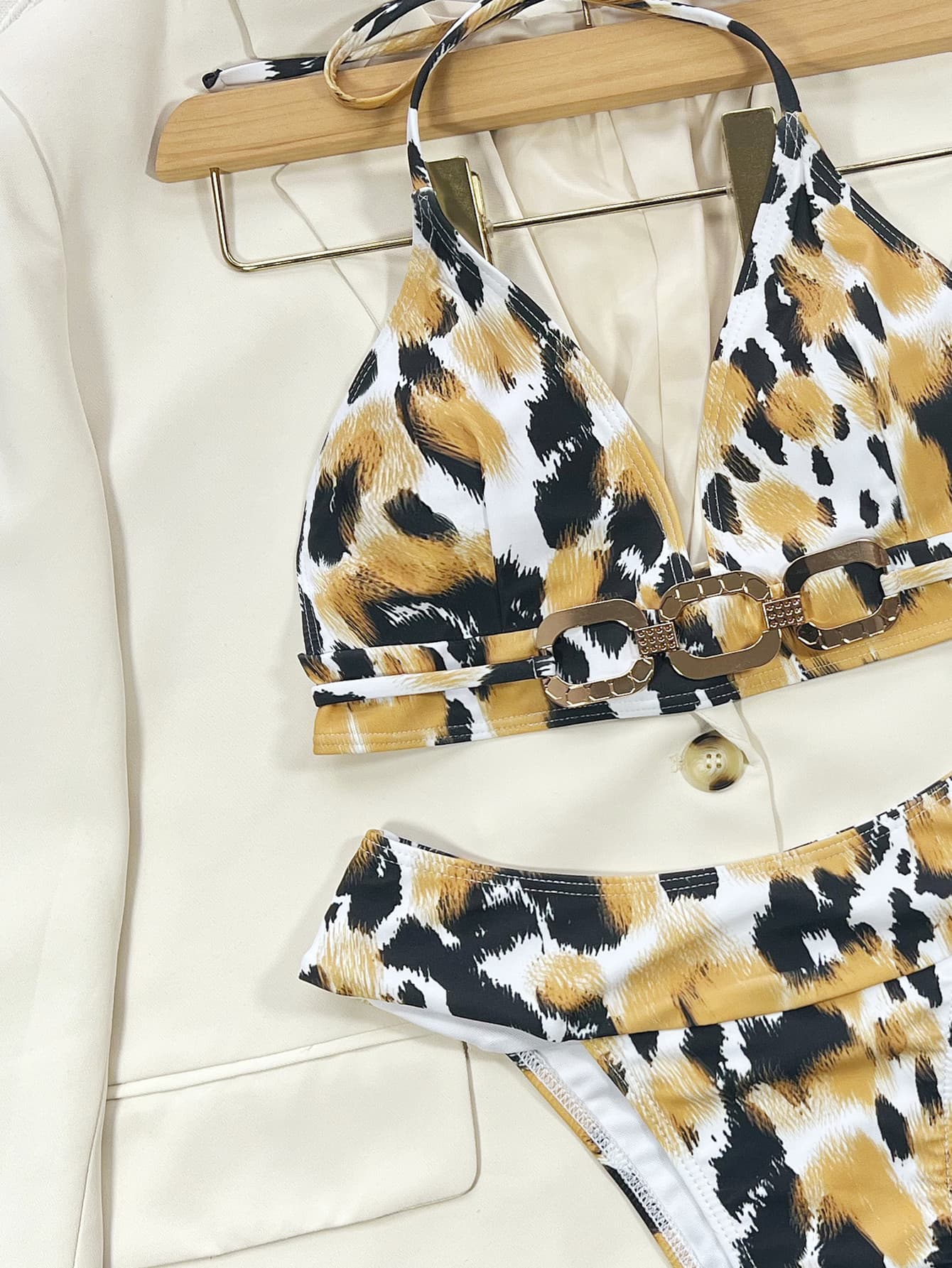 LuX De’Ore Animal Print Halter Neck Bikini Set