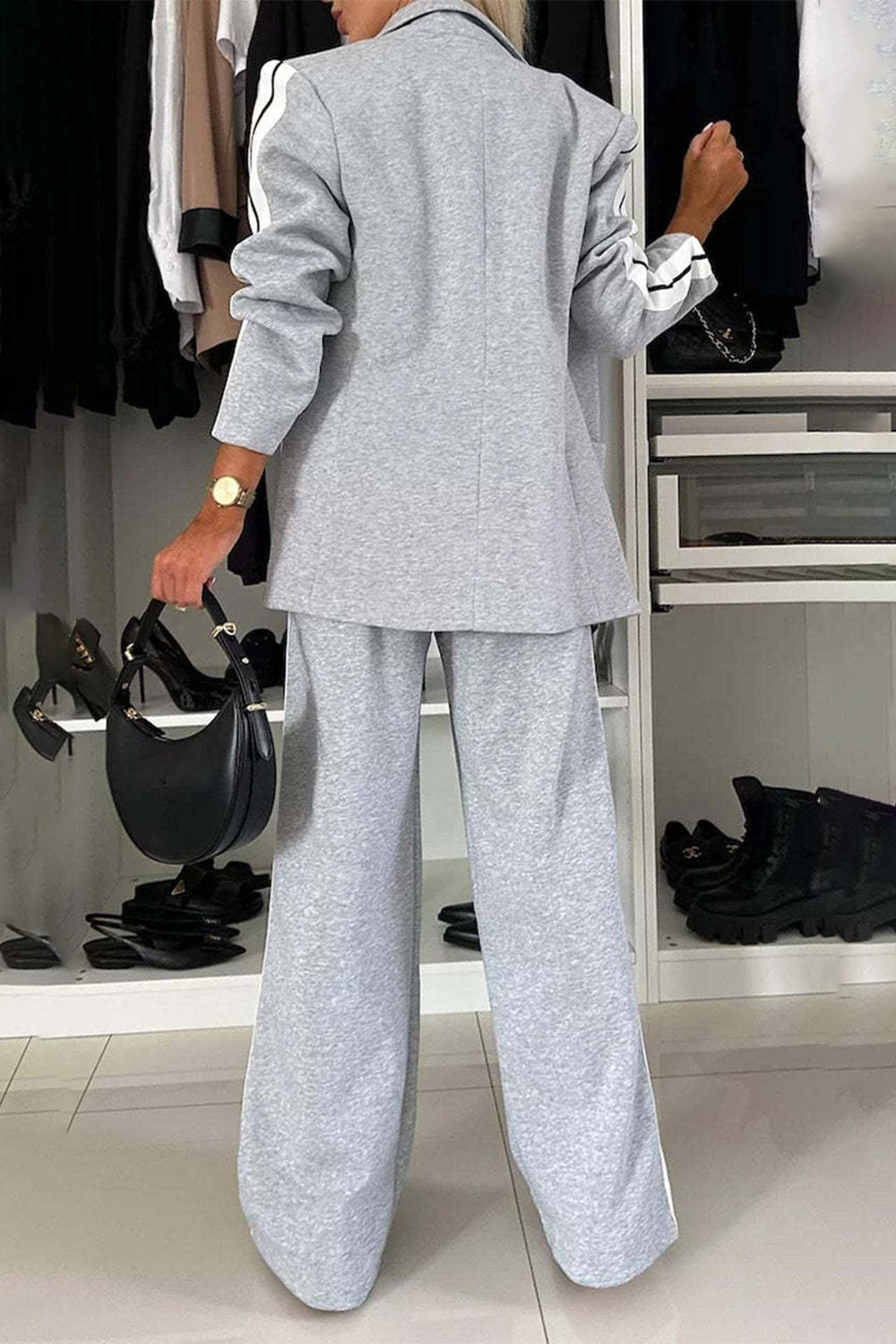LuX De’ Ore Fall  Lapel Collar Top and Pants Set