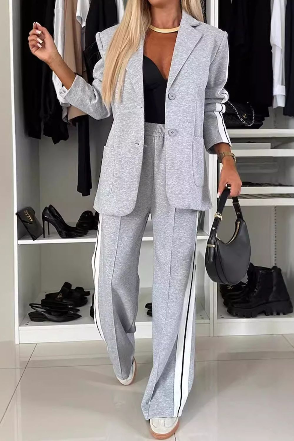 LuX De’ Ore Fall  Lapel Collar Top and Pants Set