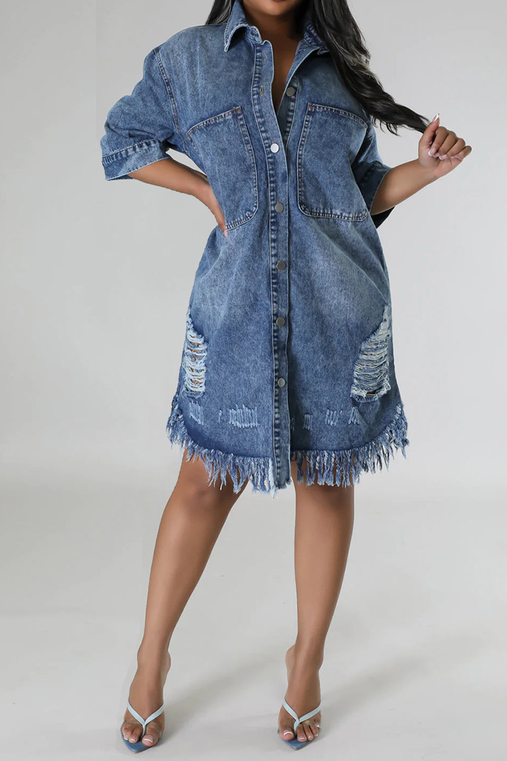 LuX De’Ore Distressed Denim Dress