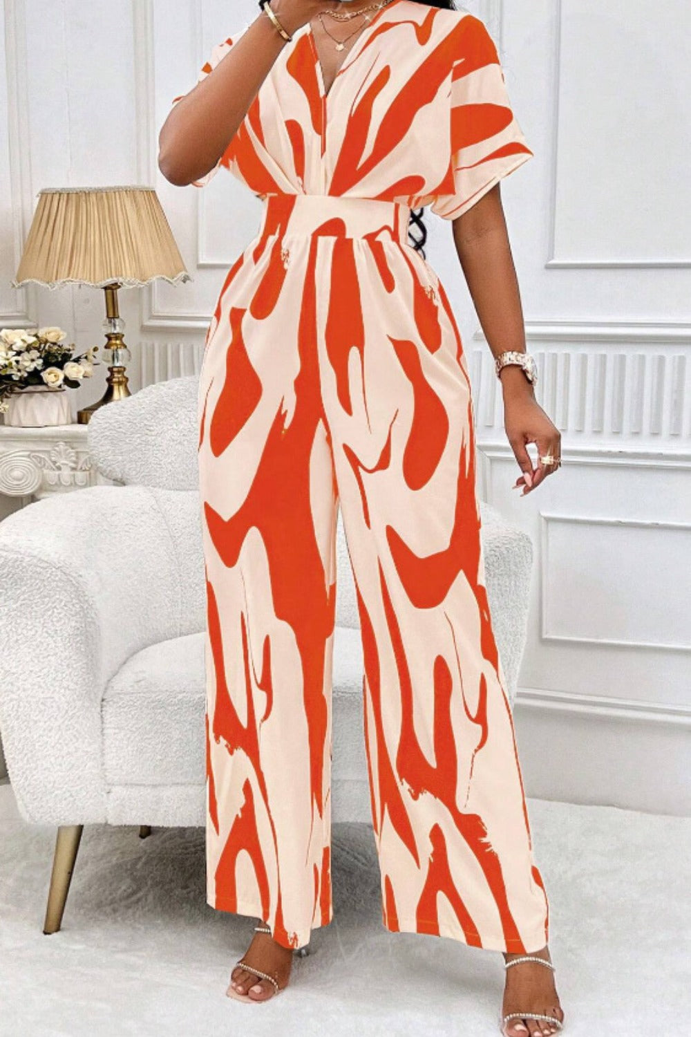 LuX De’Ore Chayla Short Sleeve Wide Leg JumpsuiT