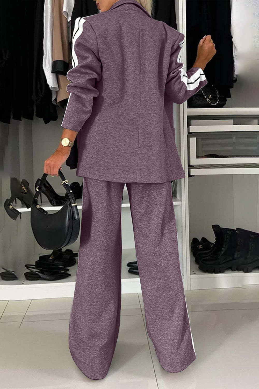 LuX De’ Ore Fall  Lapel Collar Top and Pants Set