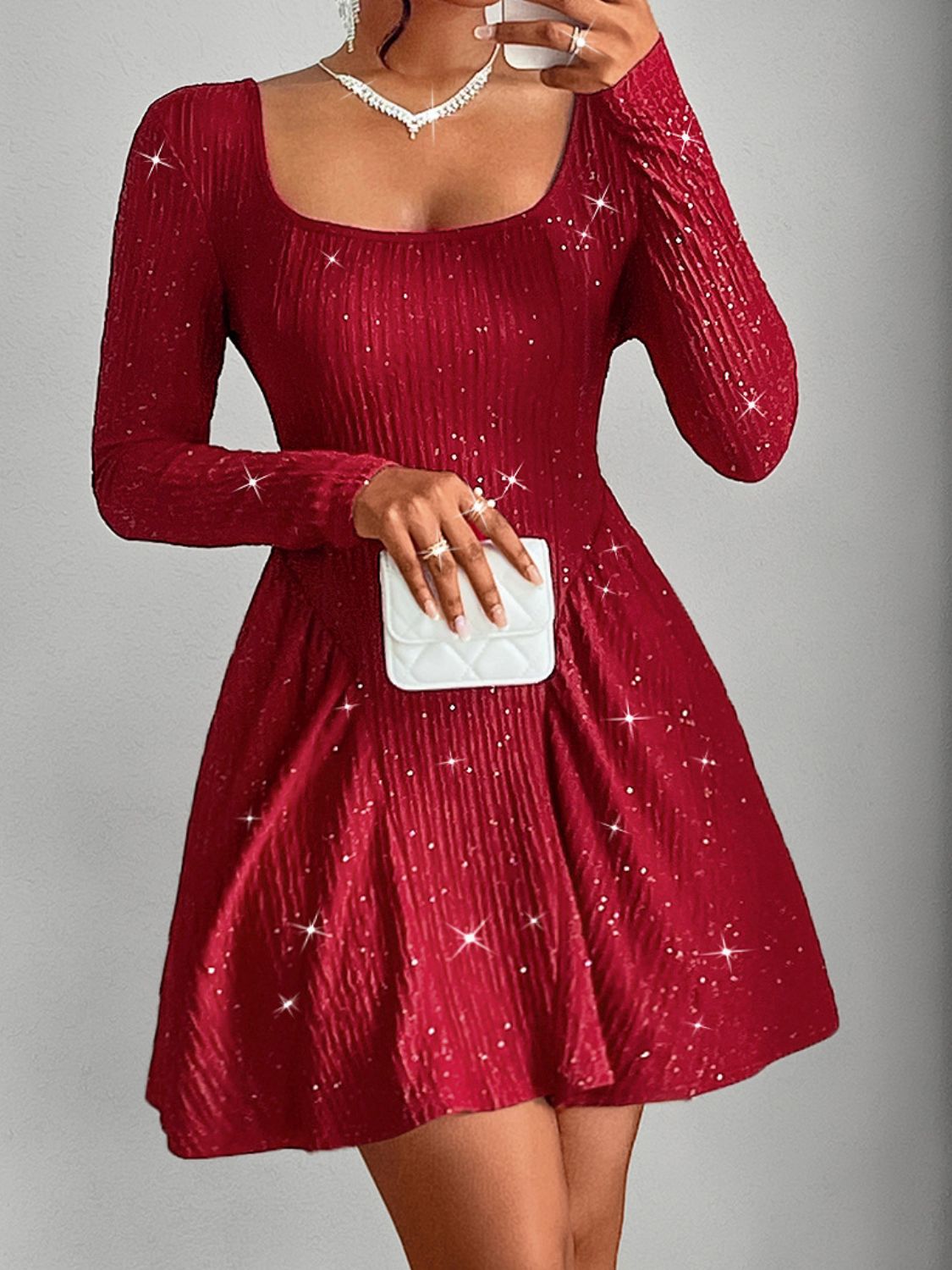 LuX De’Ore Backless Glitter Mini Dress