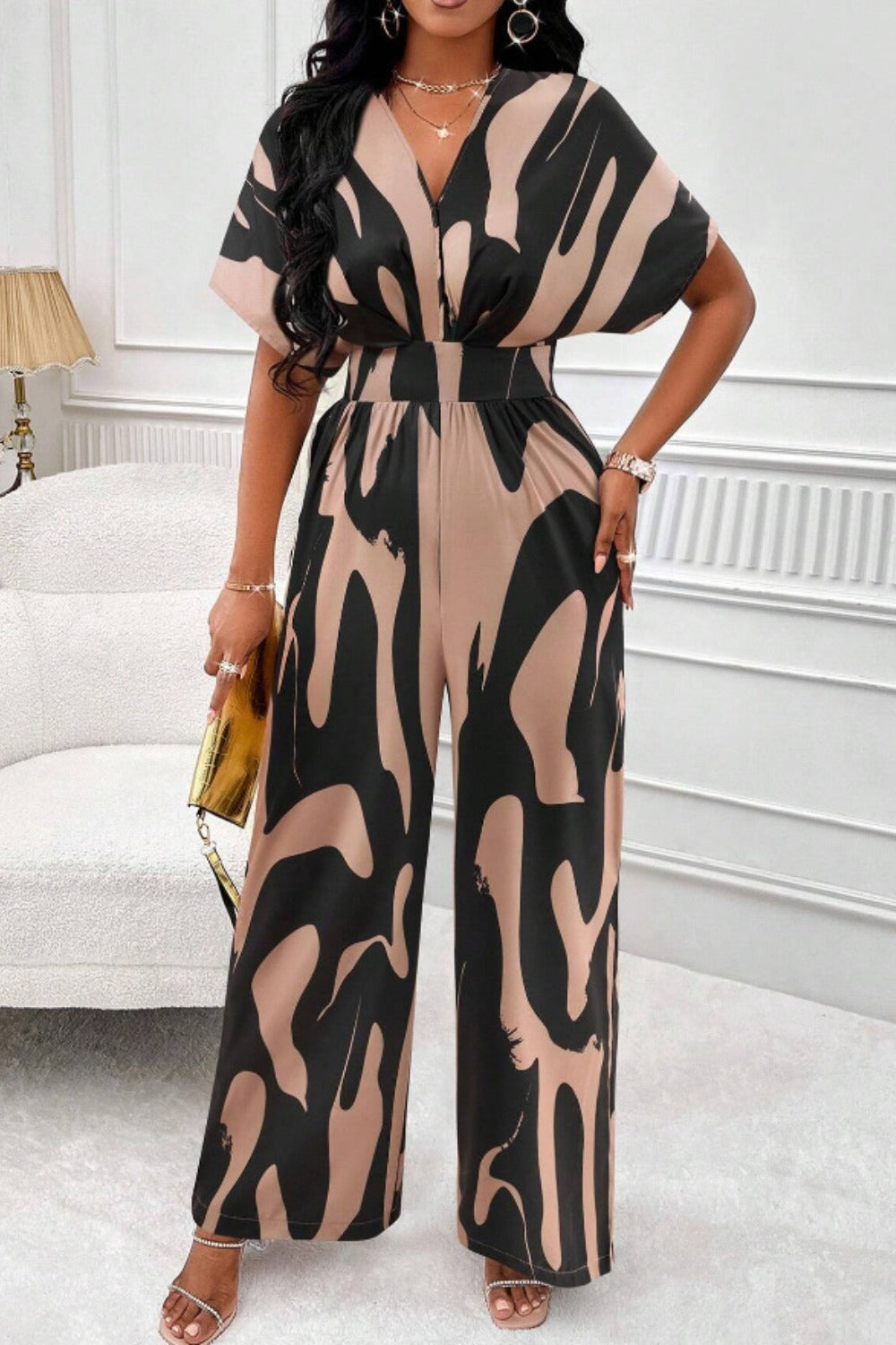 LuX De’Ore Chayla Short Sleeve Wide Leg JumpsuiT