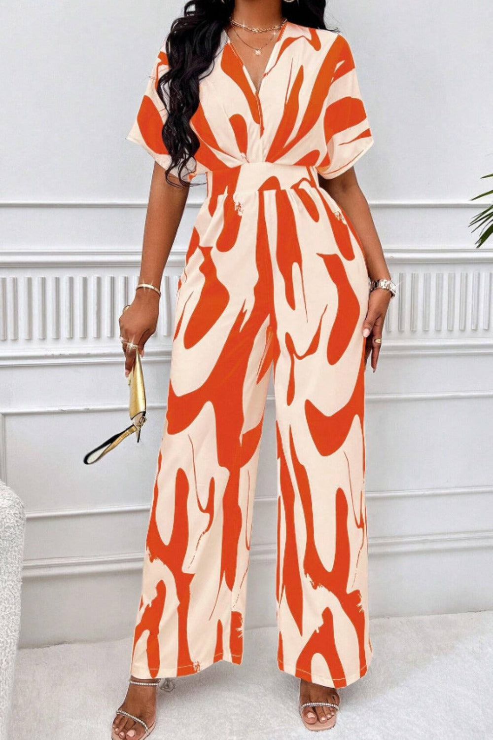 LuX De’Ore Chayla Short Sleeve Wide Leg JumpsuiT