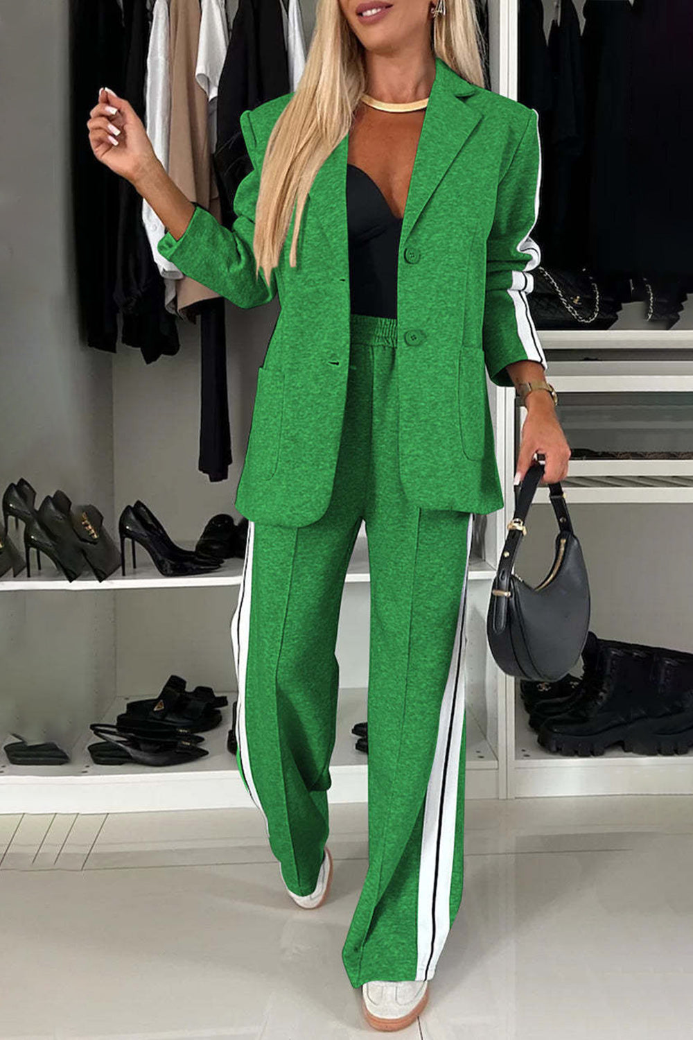 LuX De’ Ore Fall  Lapel Collar Top and Pants Set