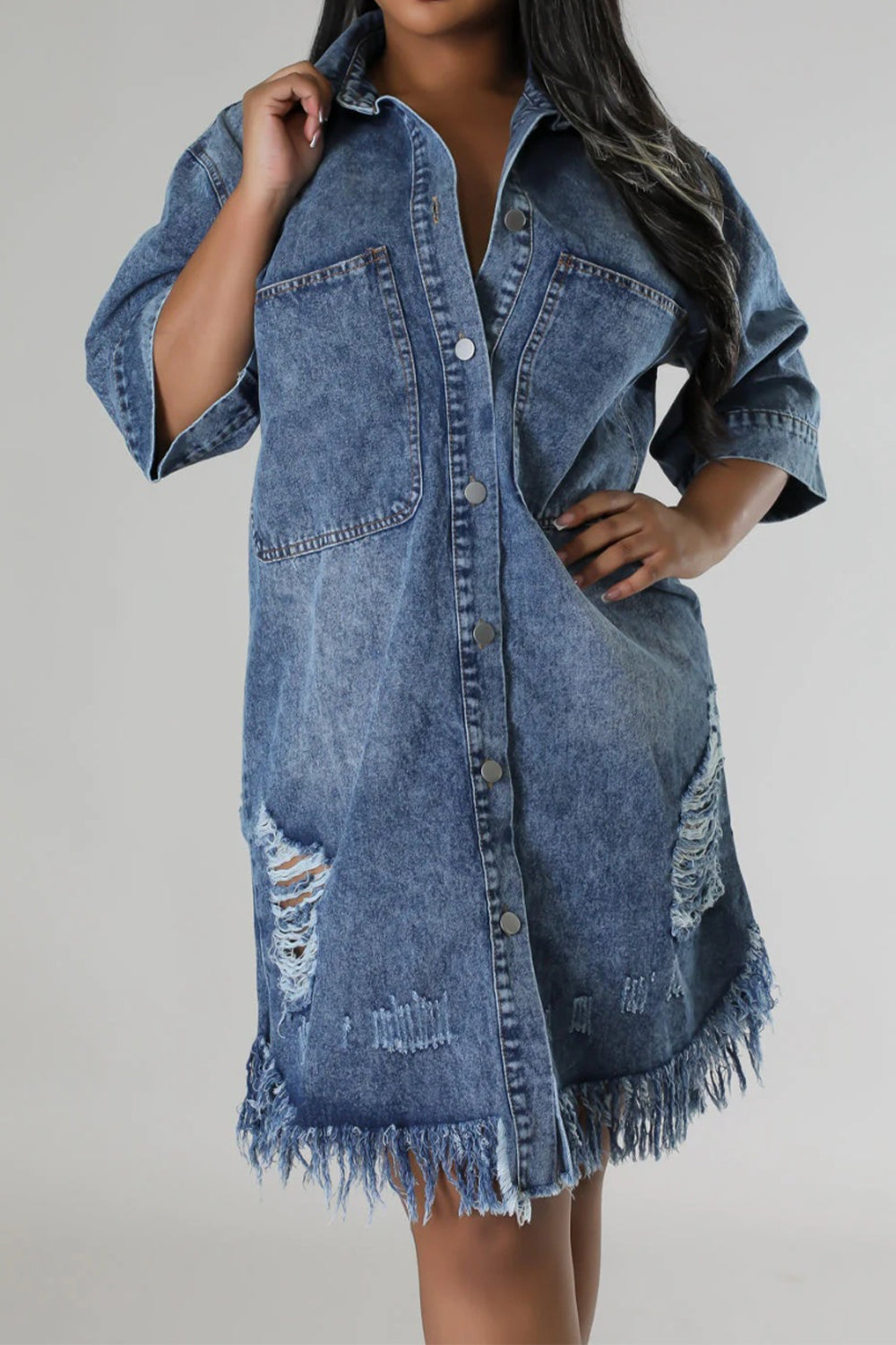 LuX De’Ore Distressed Denim Dress