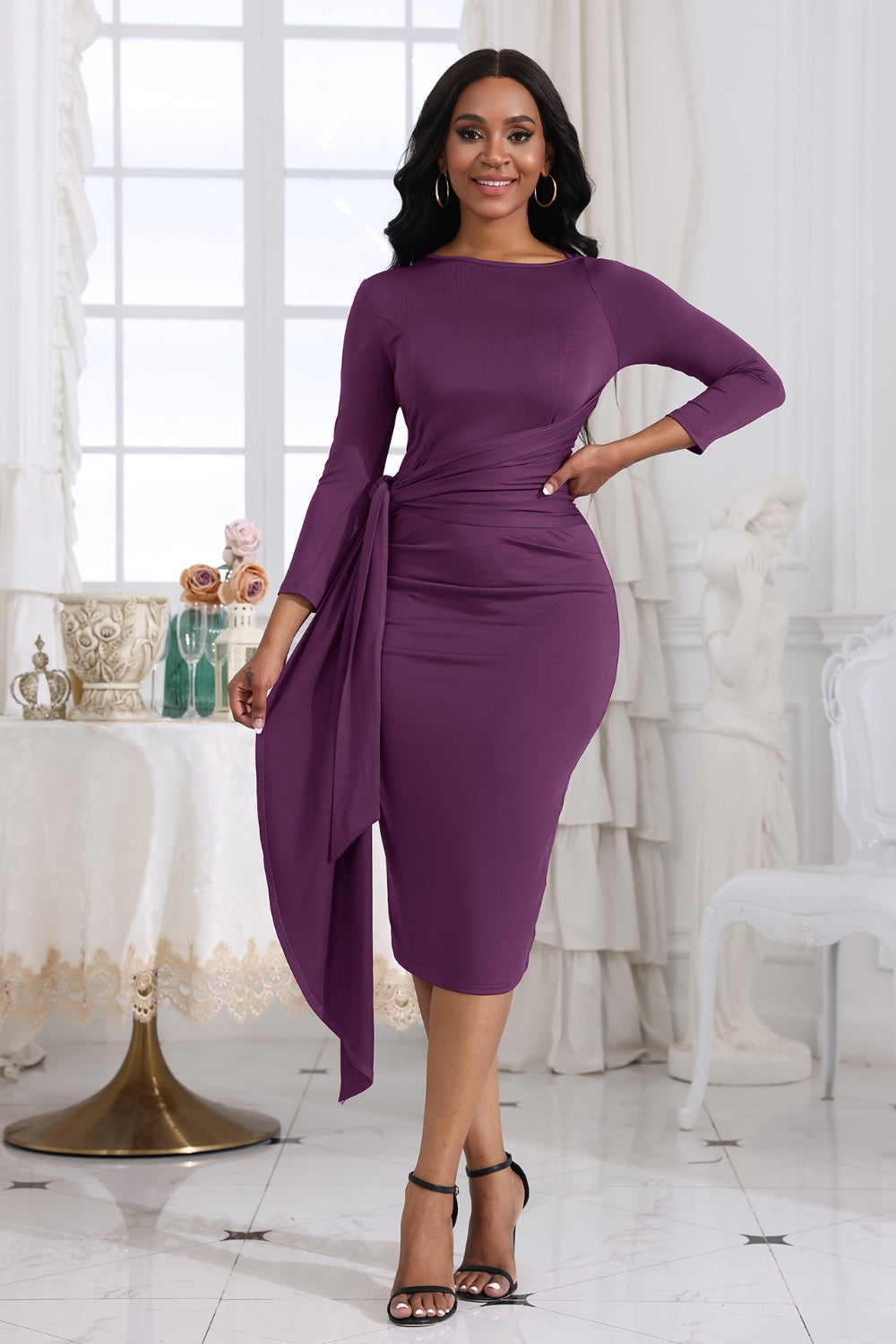 LuX De’Ore First Lady Collection Round Neck Midi Dress