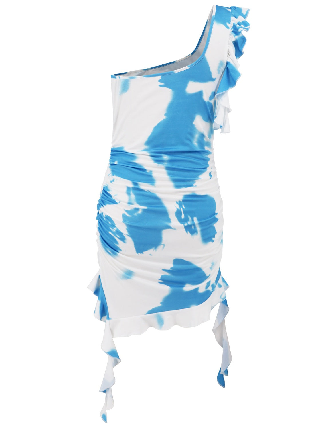 LuX De’Ore Ruffled Tie-Dye Single Shoulder Mini Dress