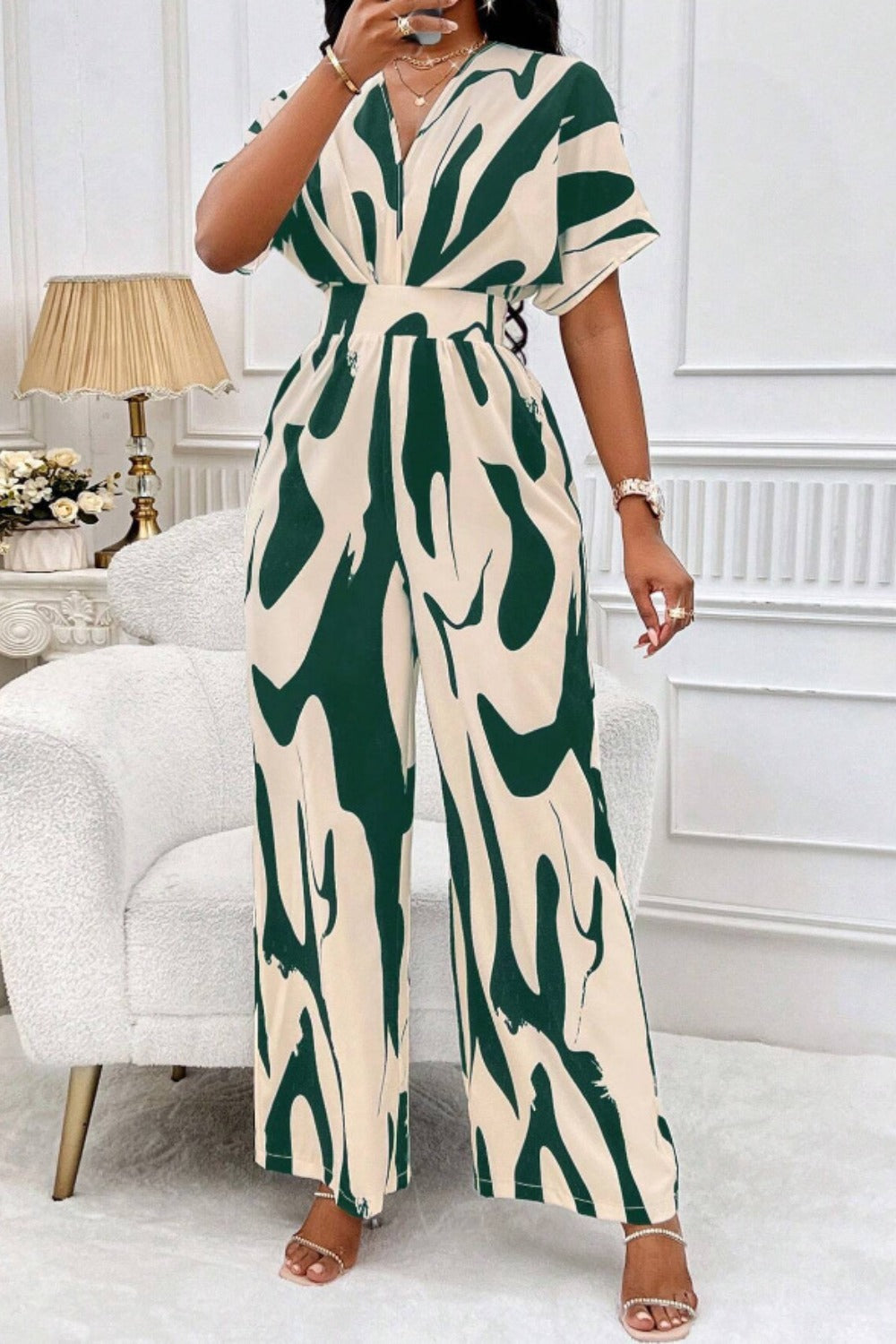 LuX De’Ore Chayla Short Sleeve Wide Leg JumpsuiT