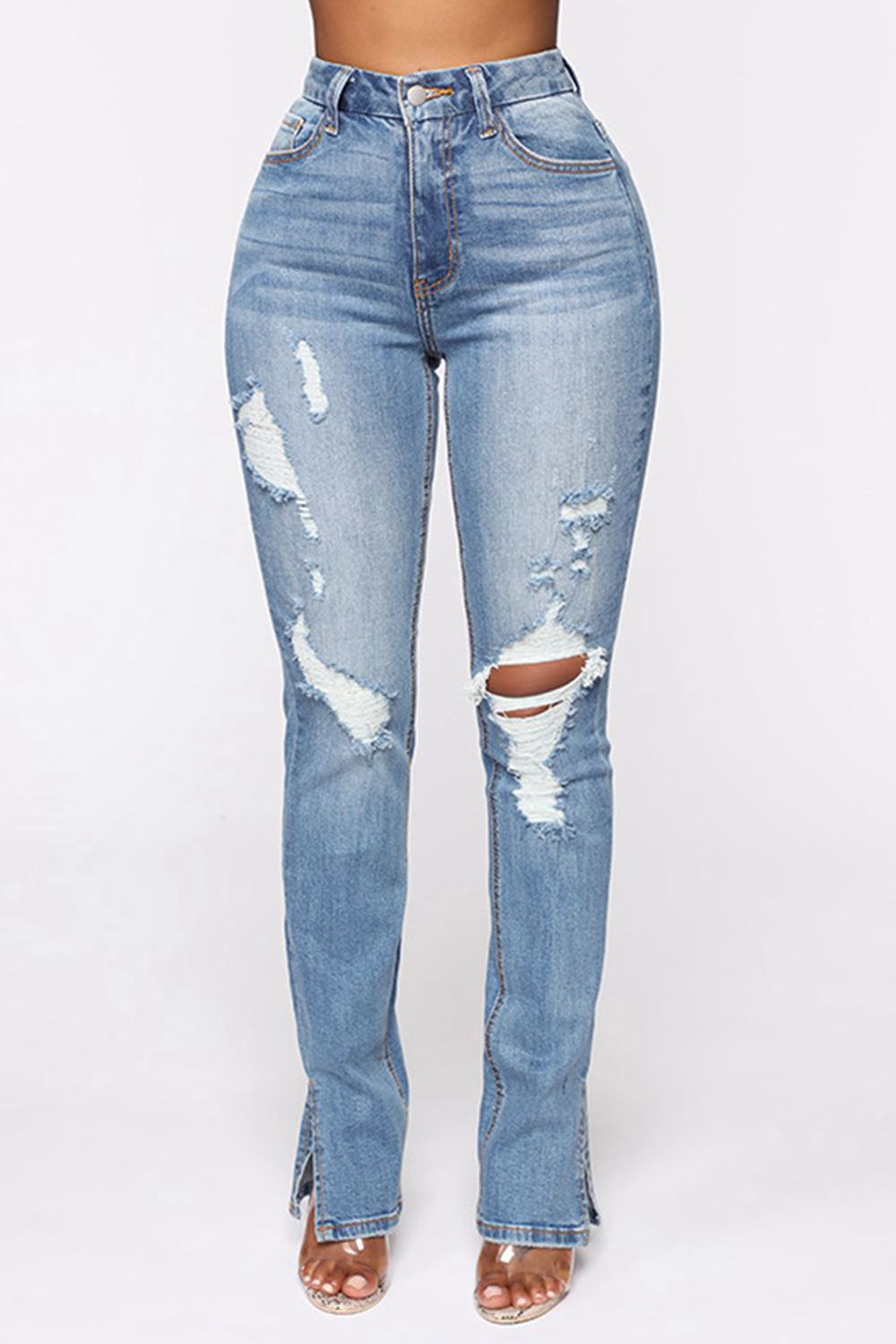 LuX De’Ore Distressed Slit Jeans