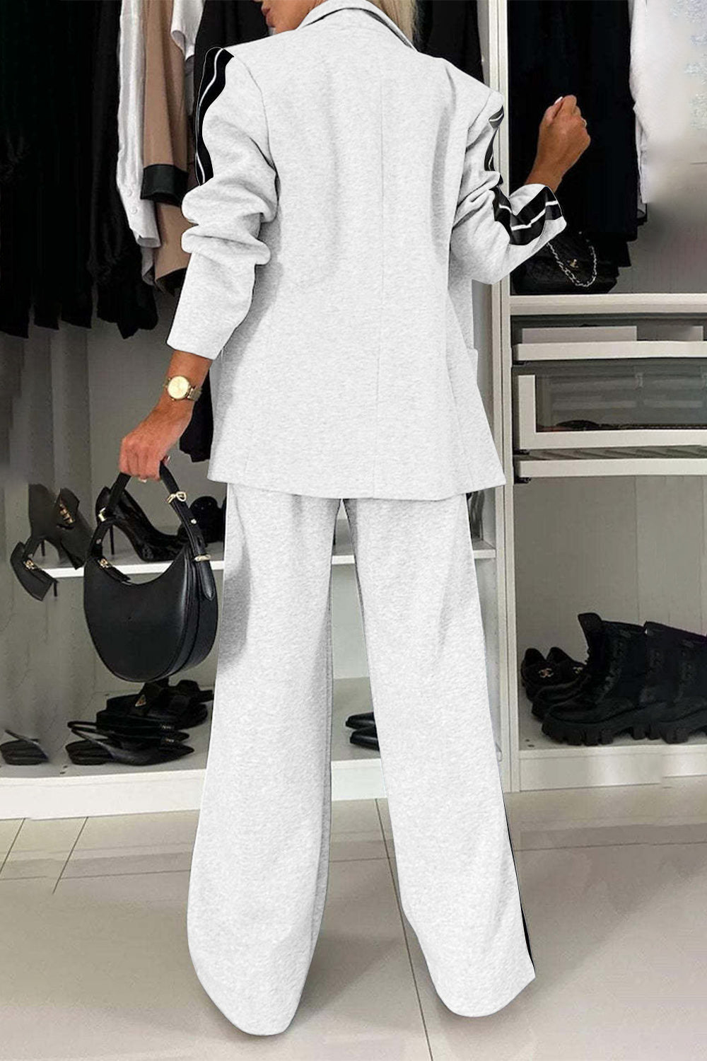 LuX De’ Ore Fall  Lapel Collar Top and Pants Set