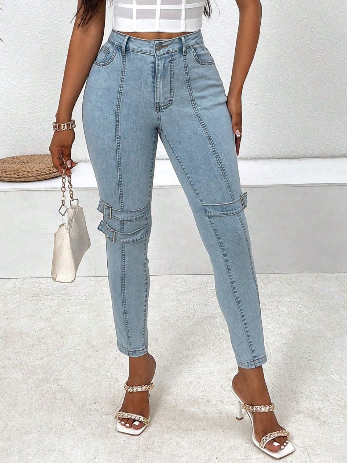 LuX De’Ore Ny Buckle Skinny Jeans with Pockets