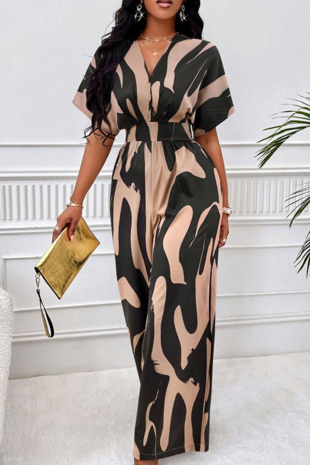 LuX De’Ore Chayla Short Sleeve Wide Leg JumpsuiT