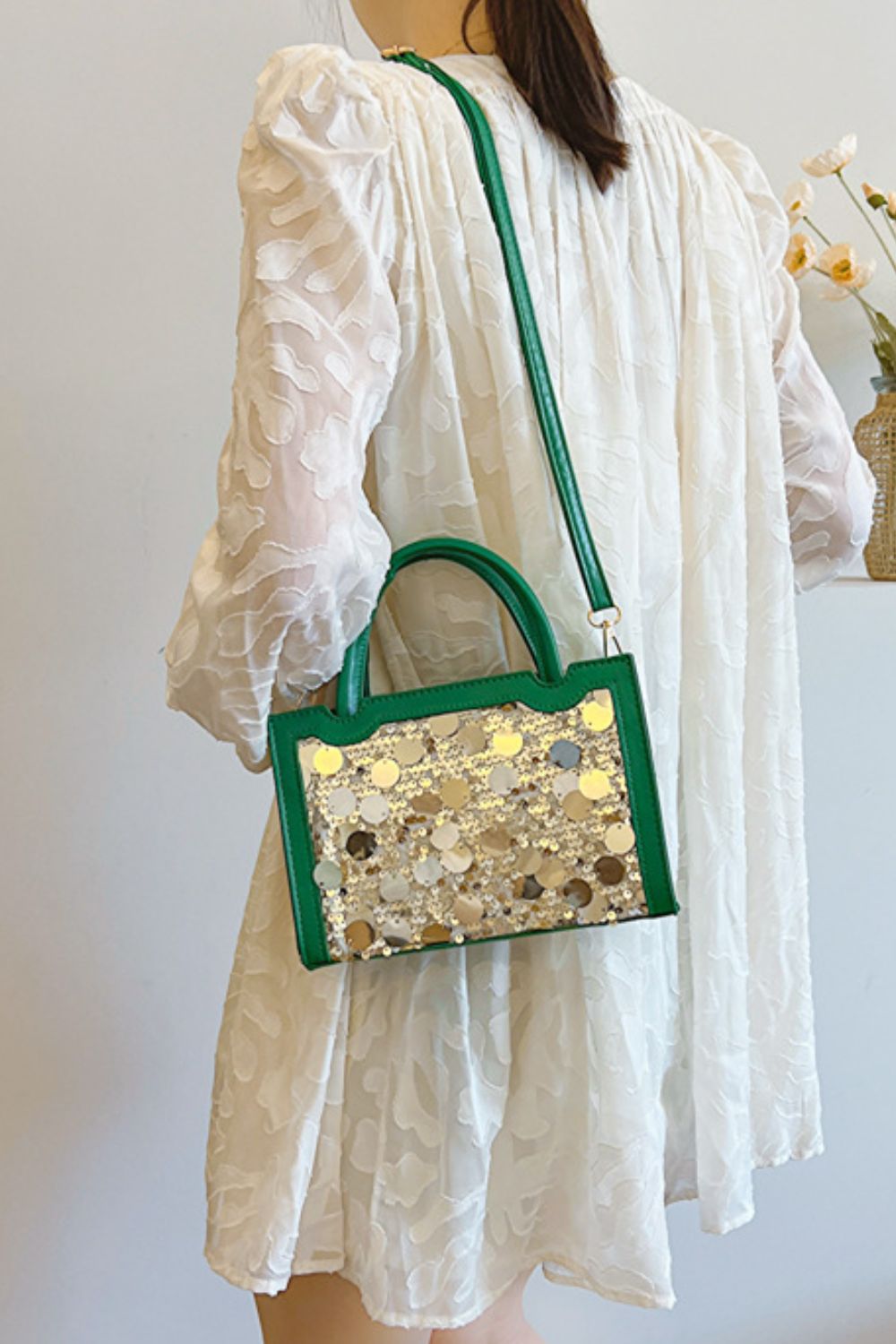 LuX De’Ore Leather Sequin Handbag