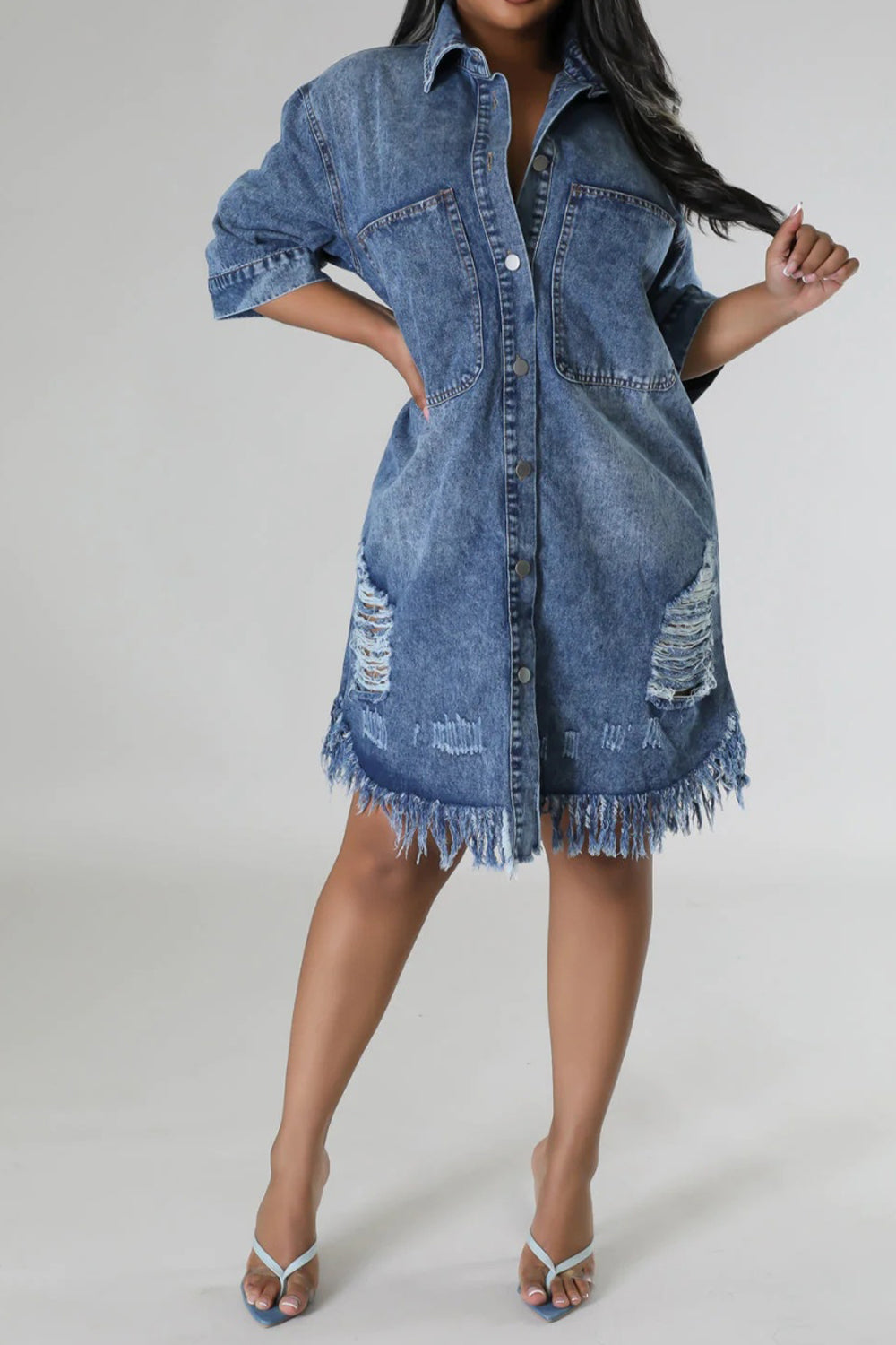 LuX De’Ore Distressed Denim Dress