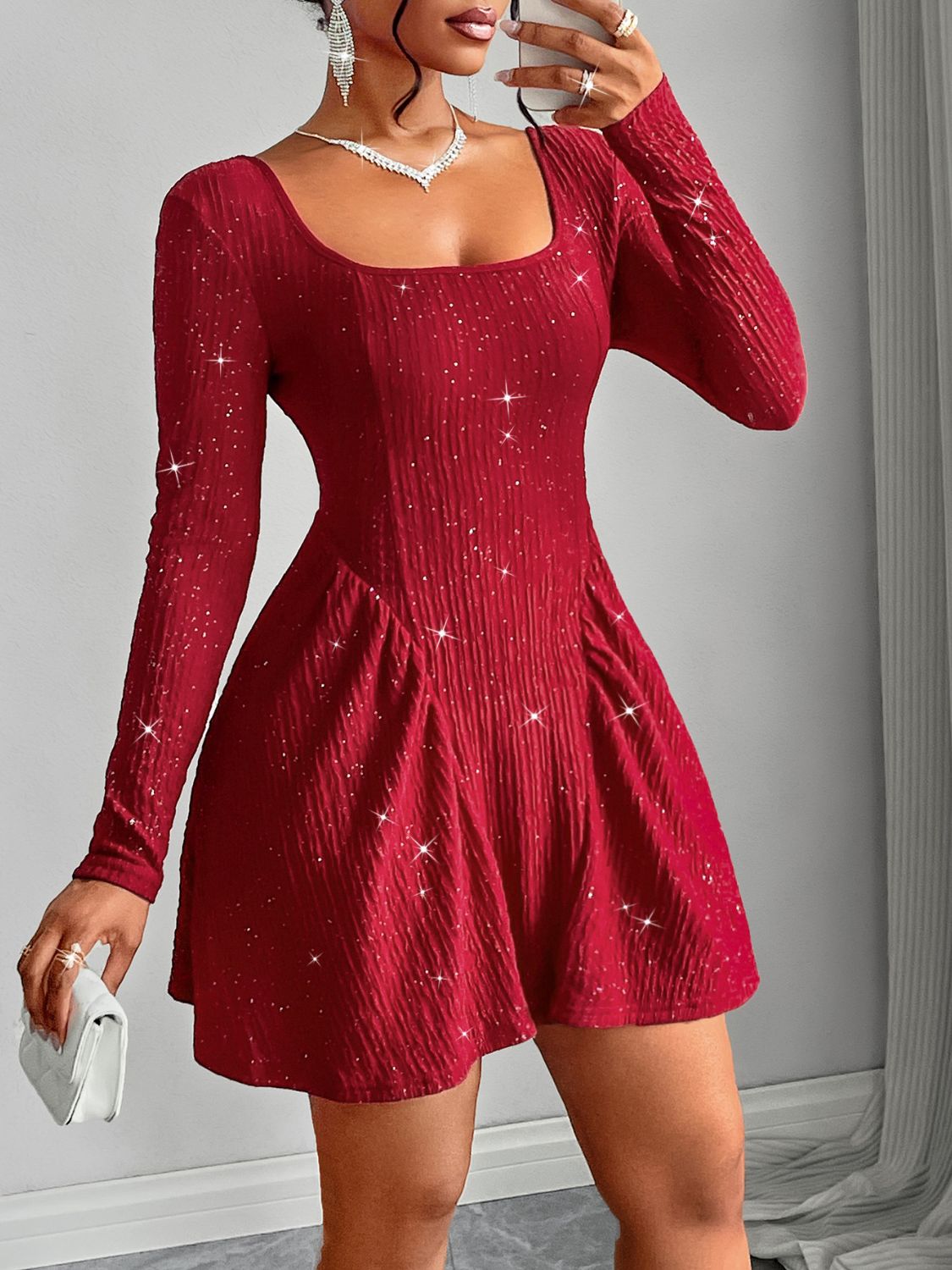 LuX De’Ore Backless Glitter Mini Dress