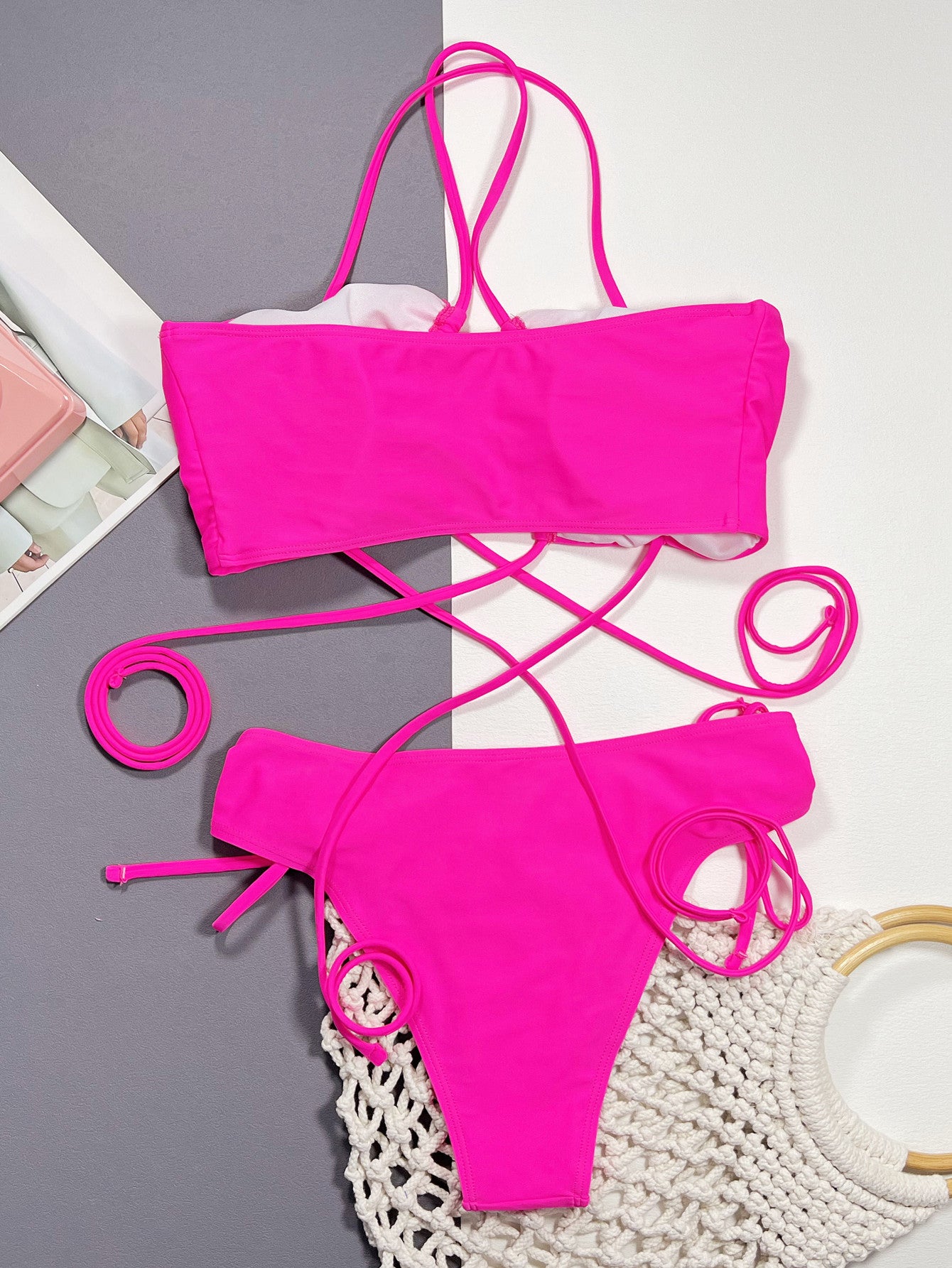 LuX De’Ore Halter Neck Drawstring Detail Bikini Set