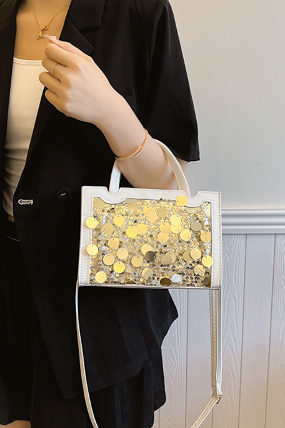 LuX De’Ore Leather Sequin Handbag